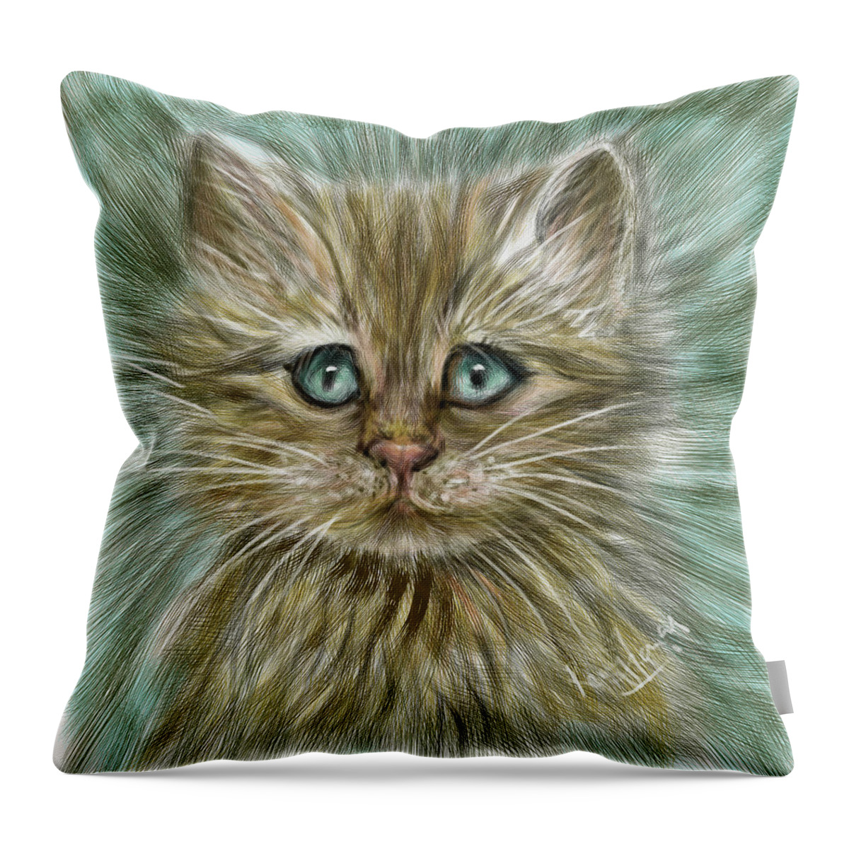 Cat Throw Pillow featuring the digital art Mesmerizing Kitten by Remy Francis
