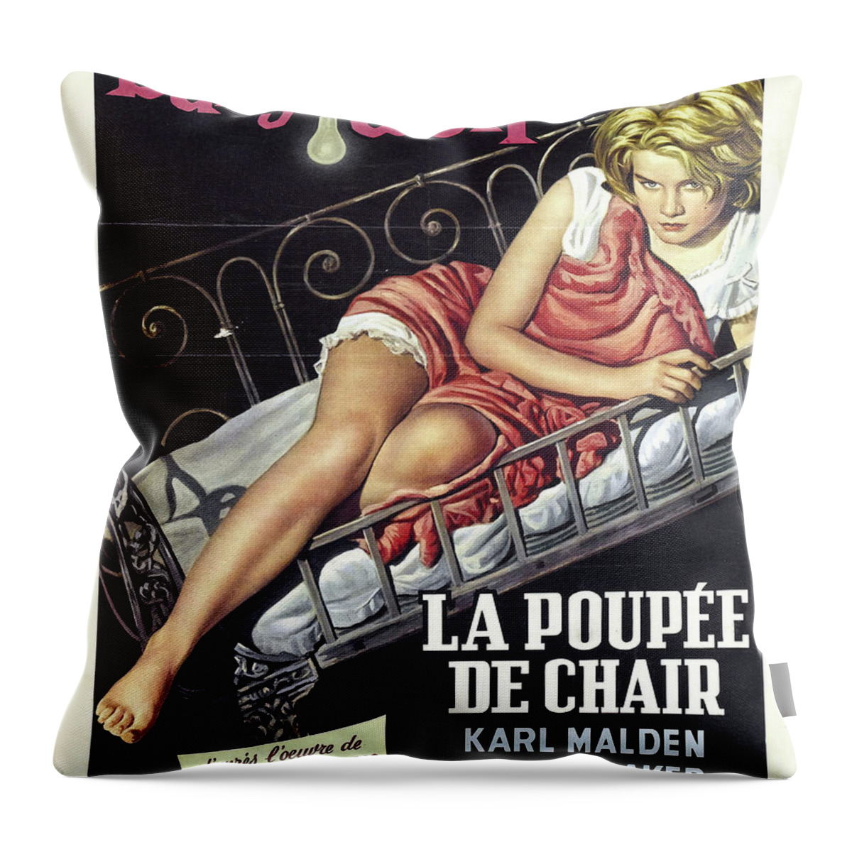 Allard Throw Pillow featuring the mixed media ''Baby Doll'', 1956 - art by Georges Allard by Movie World Posters