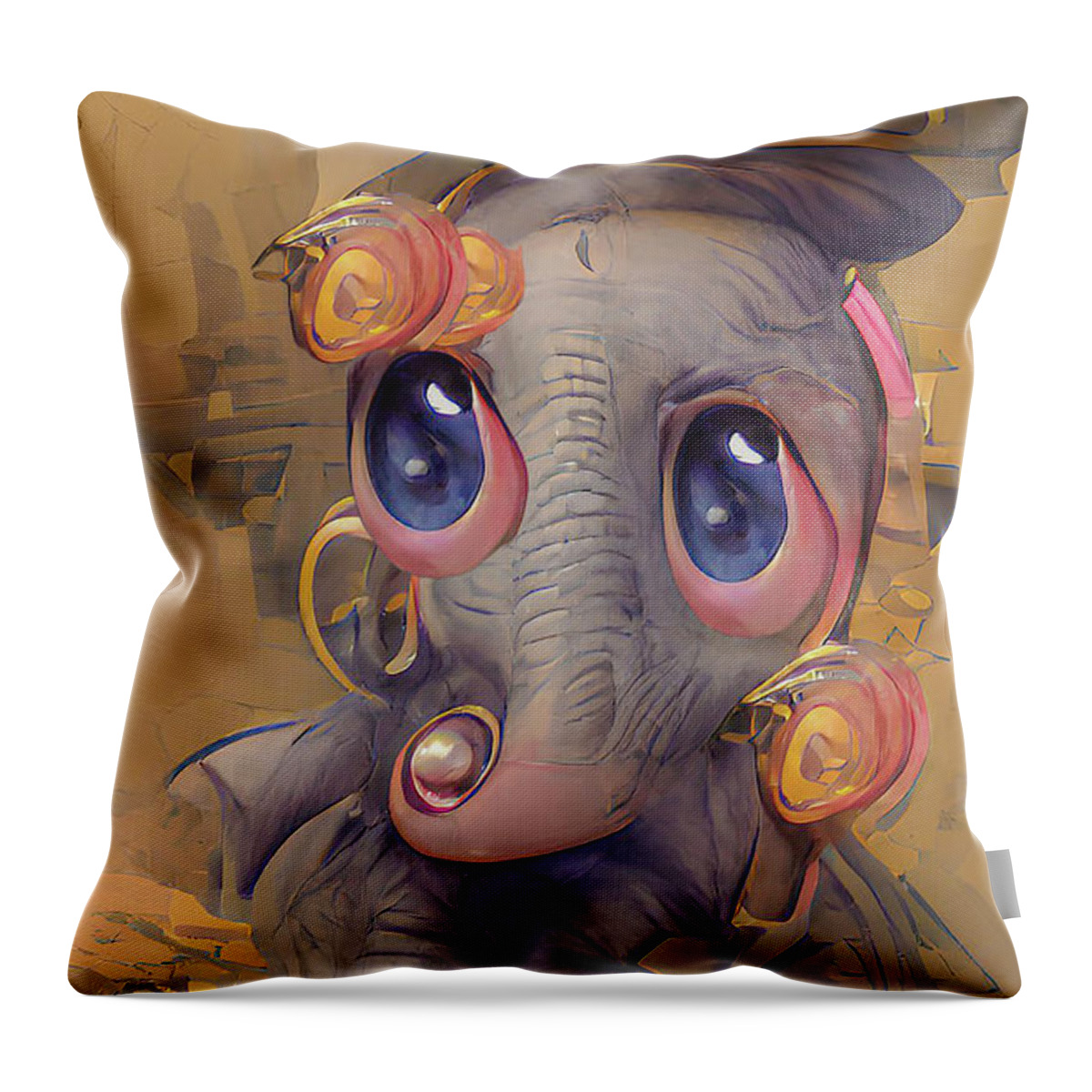 Elephant Throw Pillow featuring the digital art Baby Elephant Art by Debra Kewley