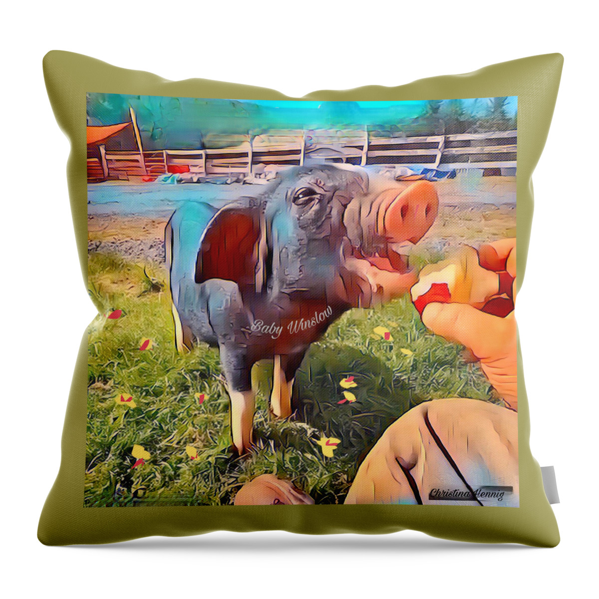 Pig Painting Throw Pillow featuring the digital art Baby Winslow by Christina Hennig