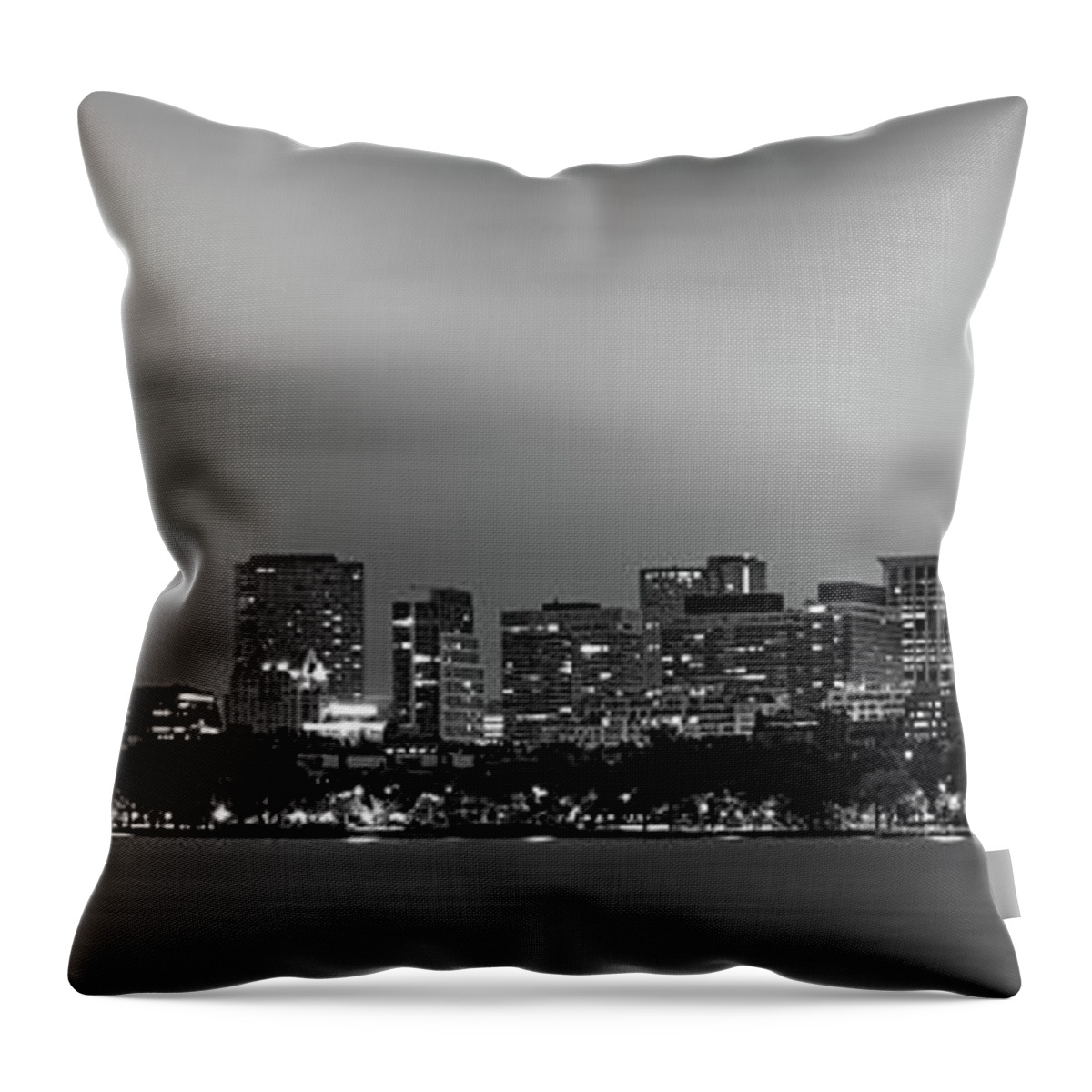 Boston Skyline Panorama Throw Pillow featuring the photograph Back Bay Skyscrapers and Boston Skyline Panorama - Black and White by Gregory Ballos