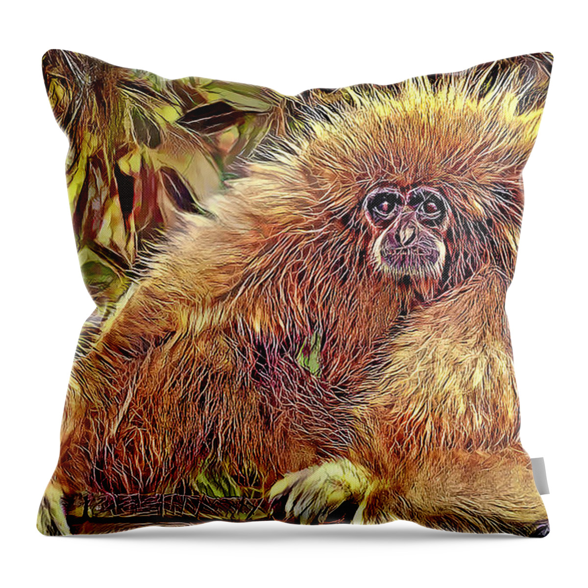 Gibbons Throw Pillow featuring the mixed media Bad Hair Day by Debra Kewley