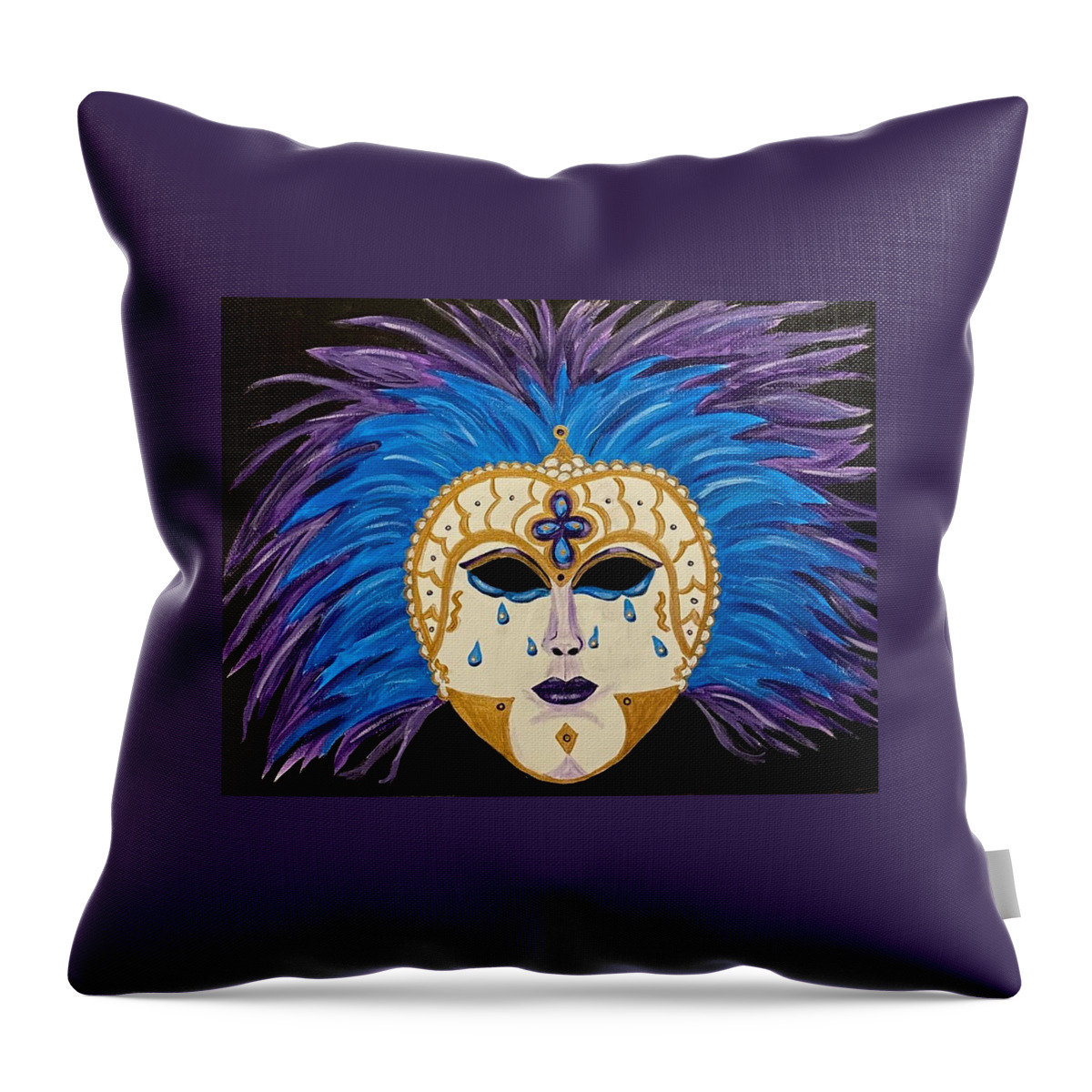 Masquerade Throw Pillow featuring the painting Bad Hair Day Masquerade by Nancy Sisco