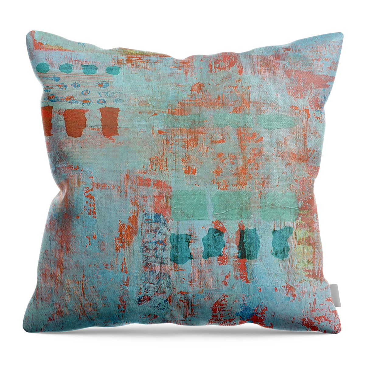 Aqua Throw Pillow featuring the painting BAHAMA BREEZE Tropical Abstract Painting Aqua Turquoise Orange Blue by Lynnie Lang