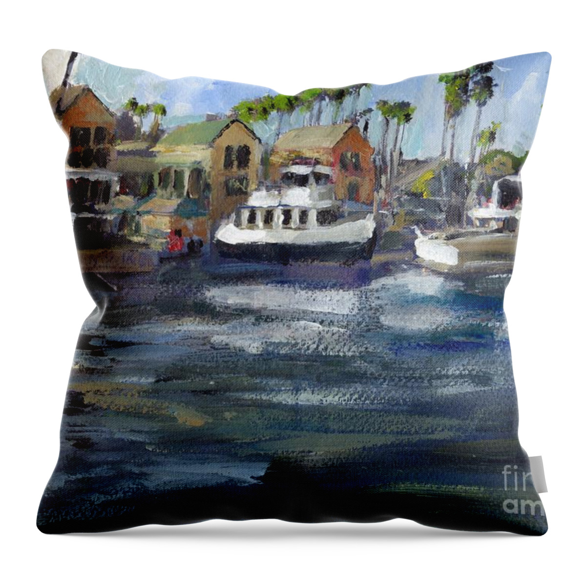 California Throw Pillow featuring the painting Bait Dock Marina Del Rey by Randy Sprout