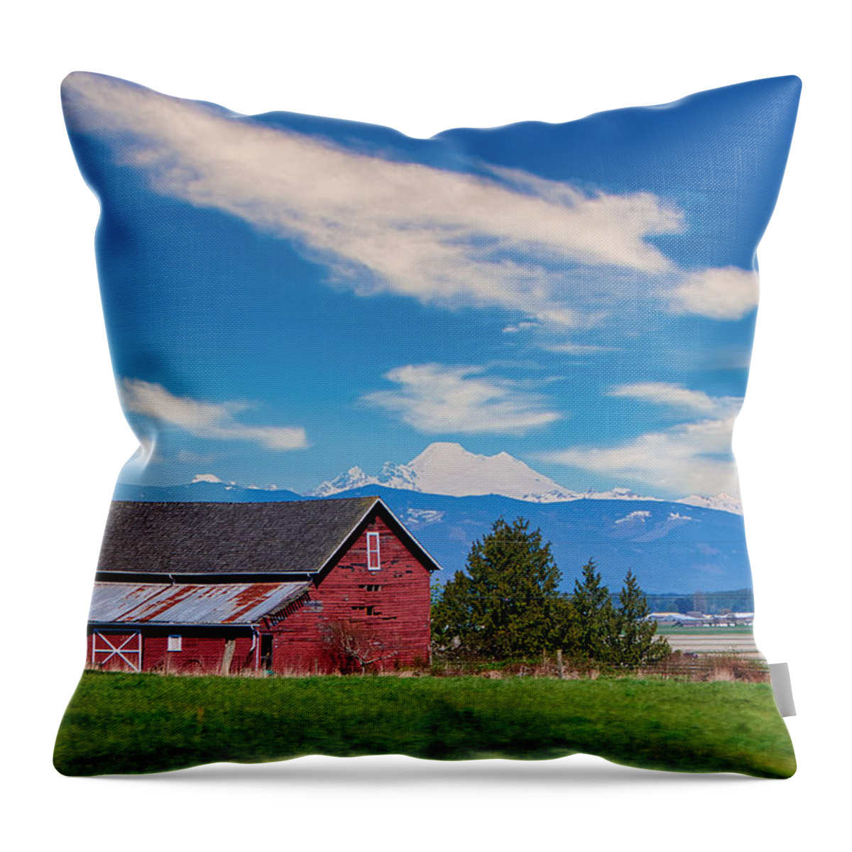 Mt Baker Throw Pillow featuring the photograph Baker and Barn by Steph Gabler