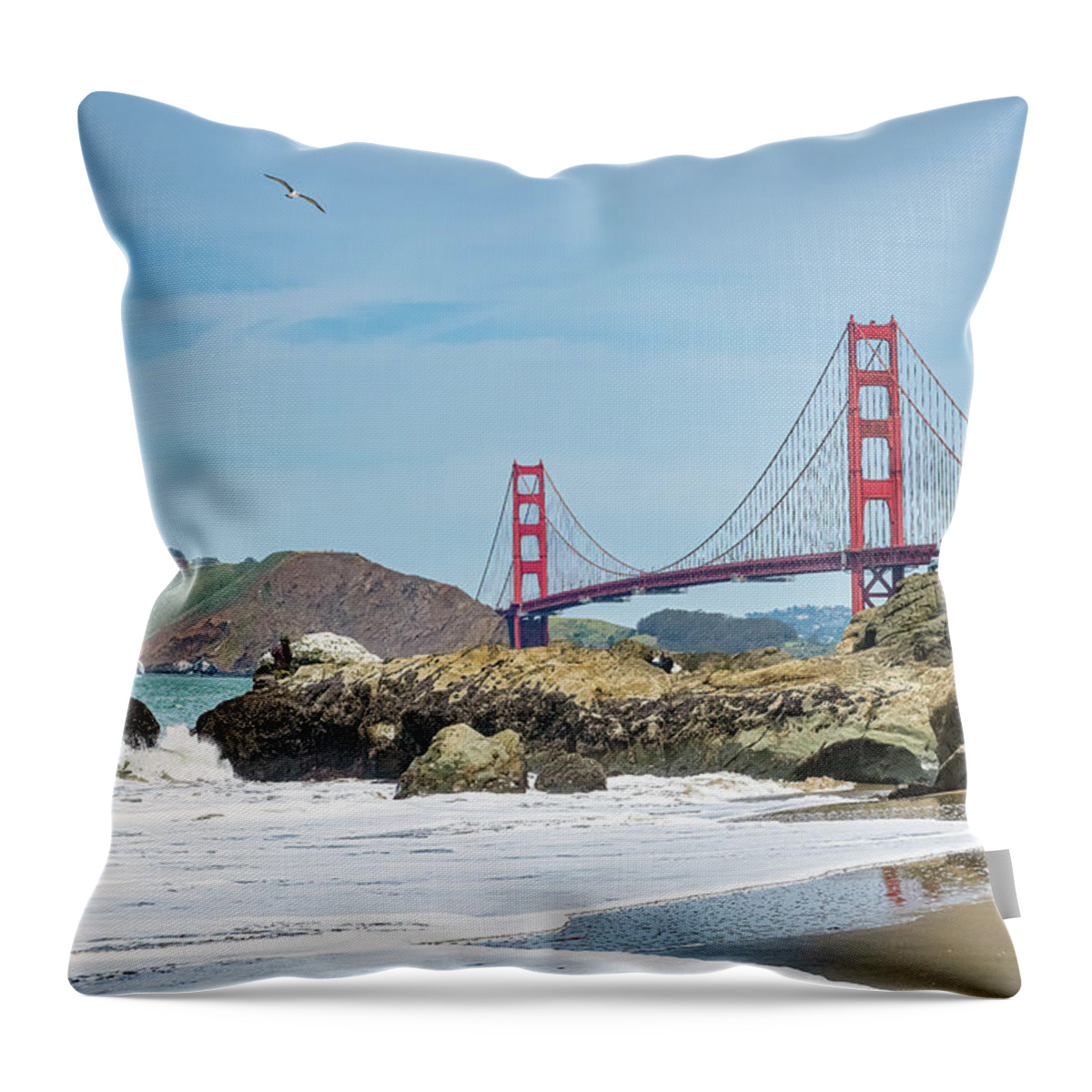 Golden Gate Bridge Throw Pillow featuring the photograph Baker Beach by Marla Brown