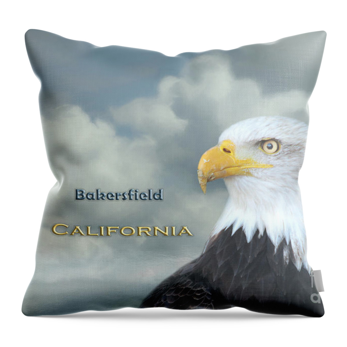 Bakersfield Throw Pillow featuring the mixed media Bald Eagle Bakersfield CA by Elisabeth Lucas