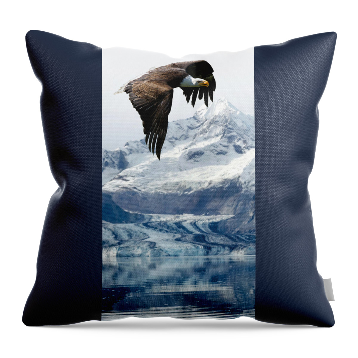 Bald Eagle Throw Pillow featuring the photograph Bald Eagle over Glacier vertical by Weston Westmoreland