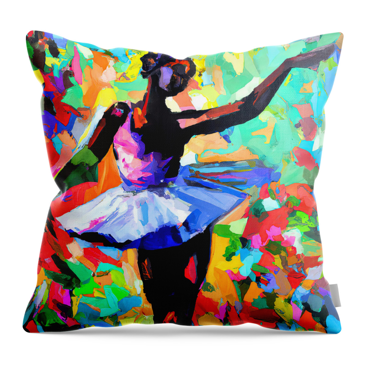 Woman Throw Pillow featuring the painting Ballerina dancing on stage, 04 by AM FineArtPrints
