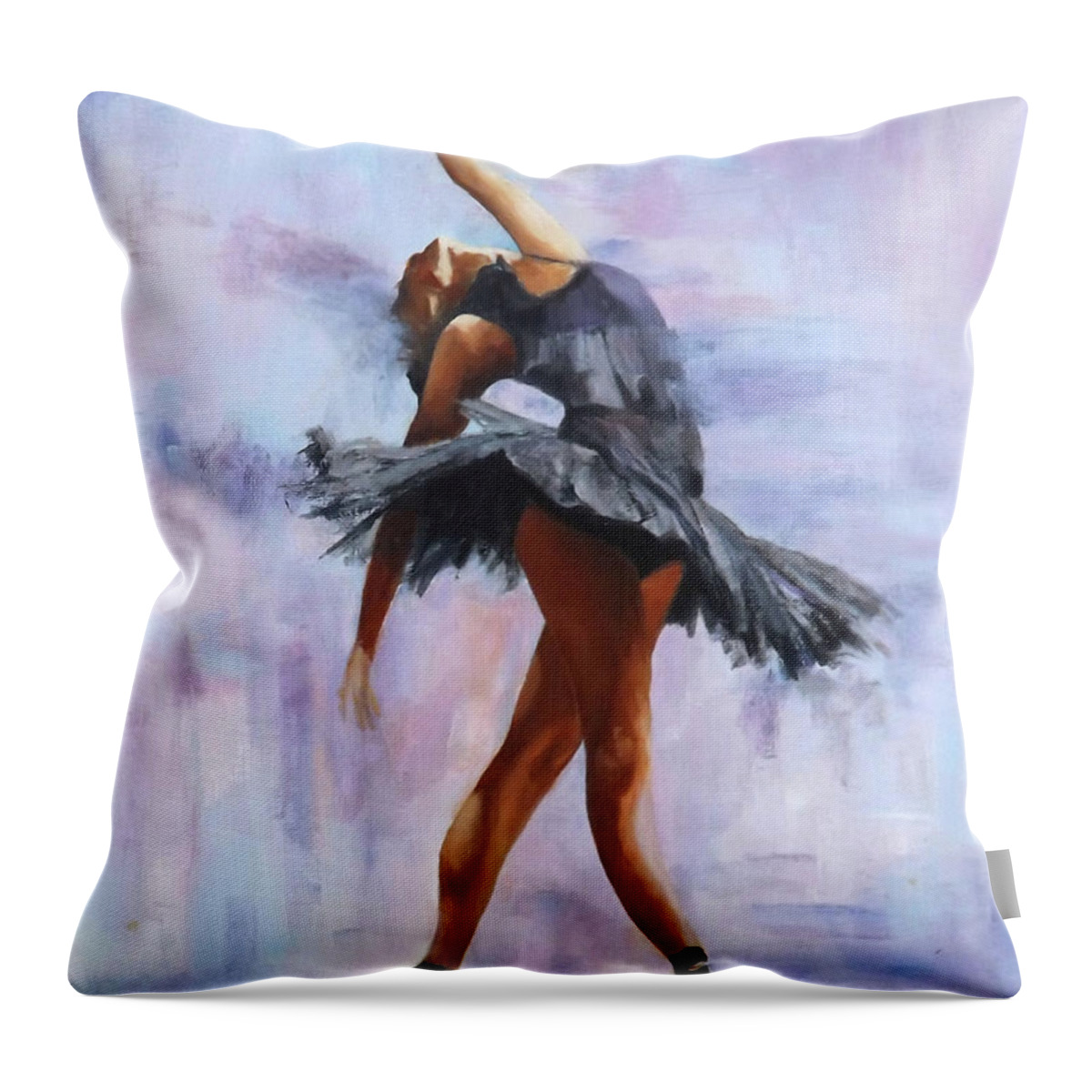 Ballet Throw Pillow featuring the painting Ballerina In Black by Barry BLAKE