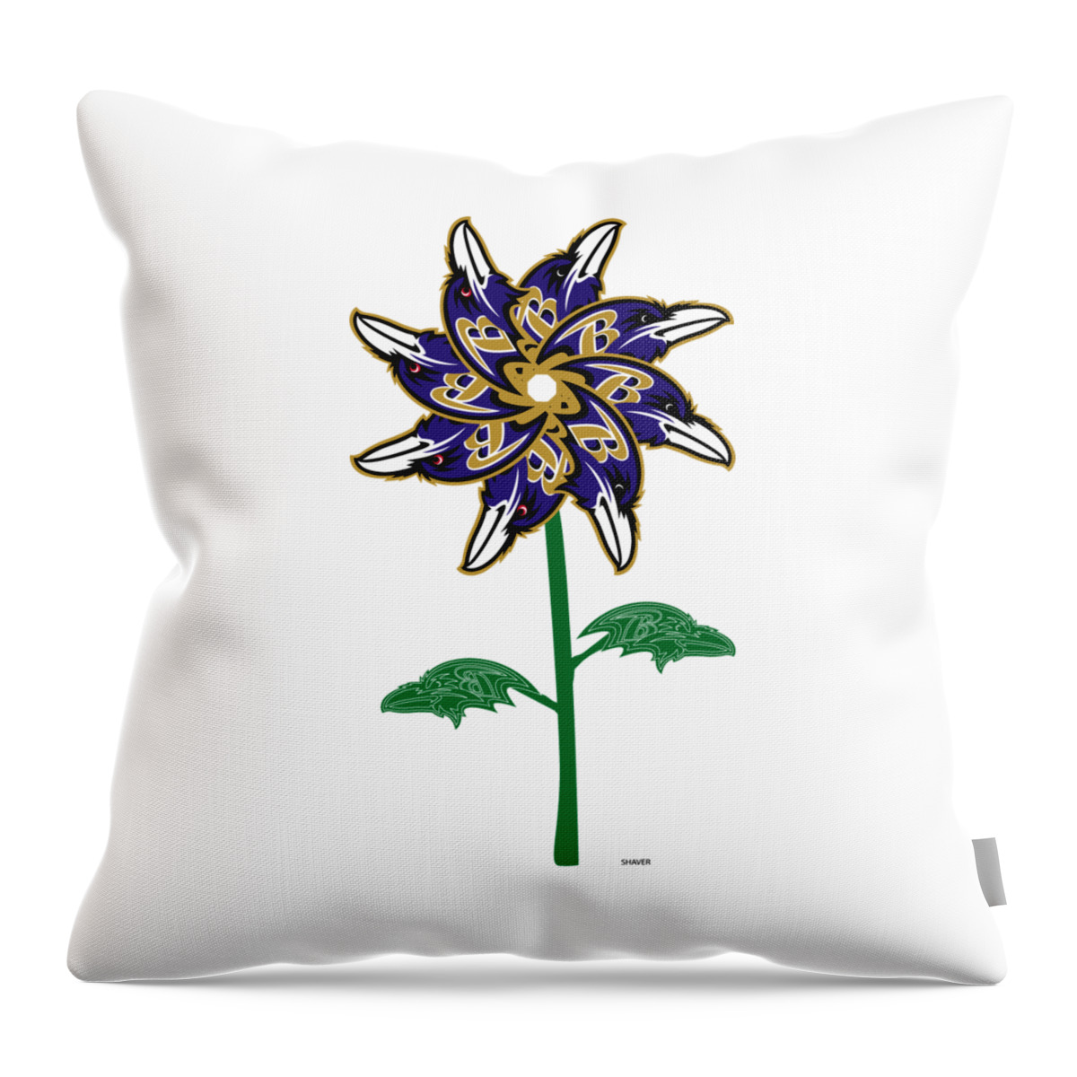 Nfl Throw Pillow featuring the digital art Baltimore Ravens - NFL Football Team Logo Flower Arty by Steven Shaver