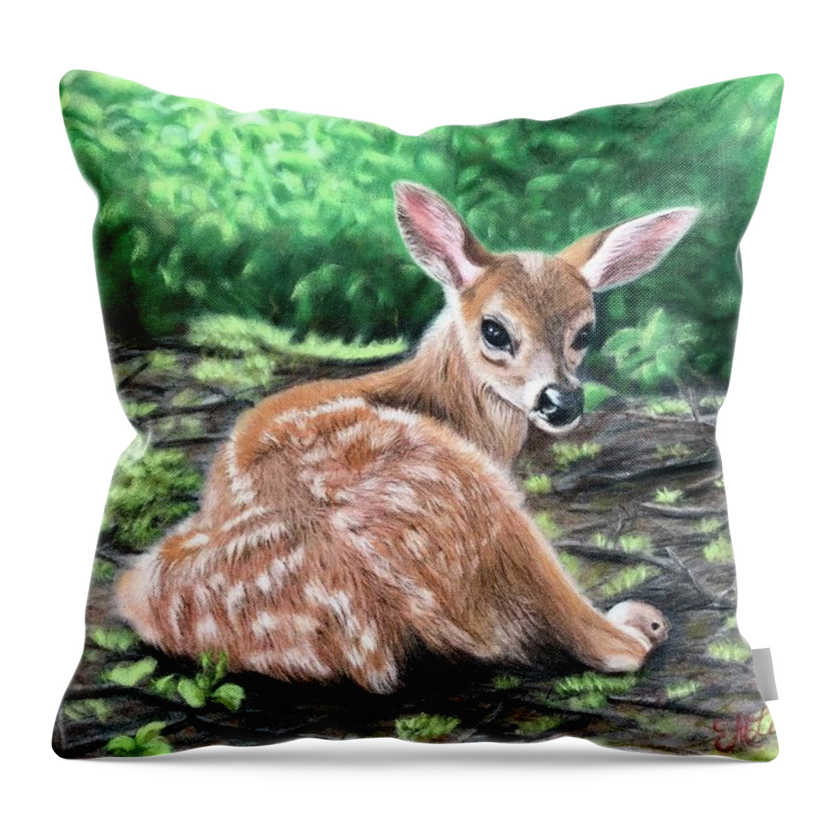 Deer Throw Pillow featuring the pastel Bambi? by Marlene Little