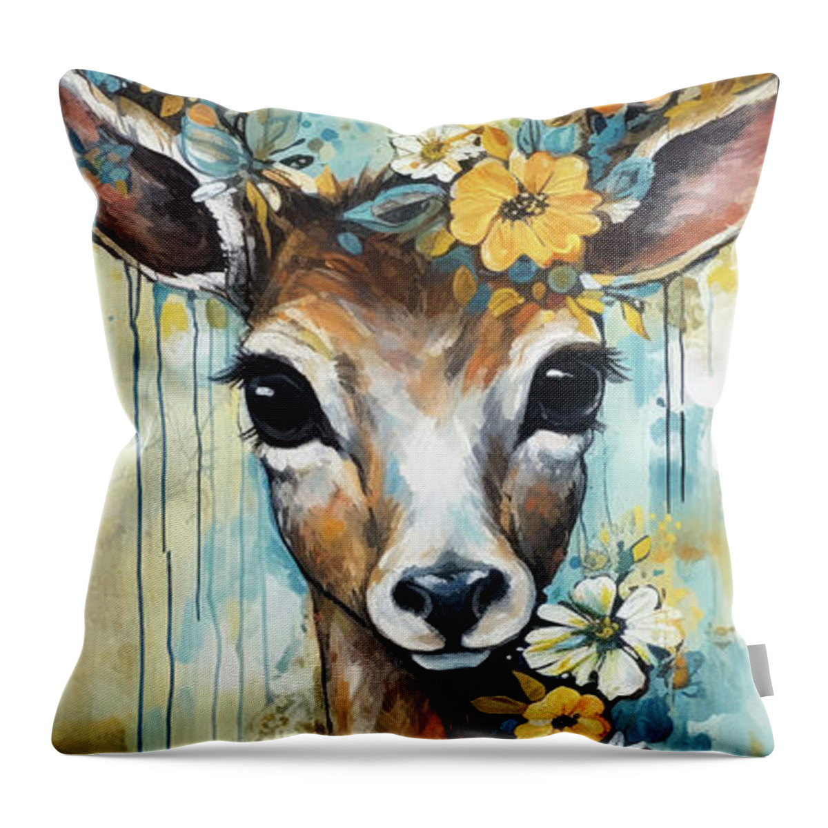 Deer Throw Pillow featuring the painting Bambi by Tina LeCour