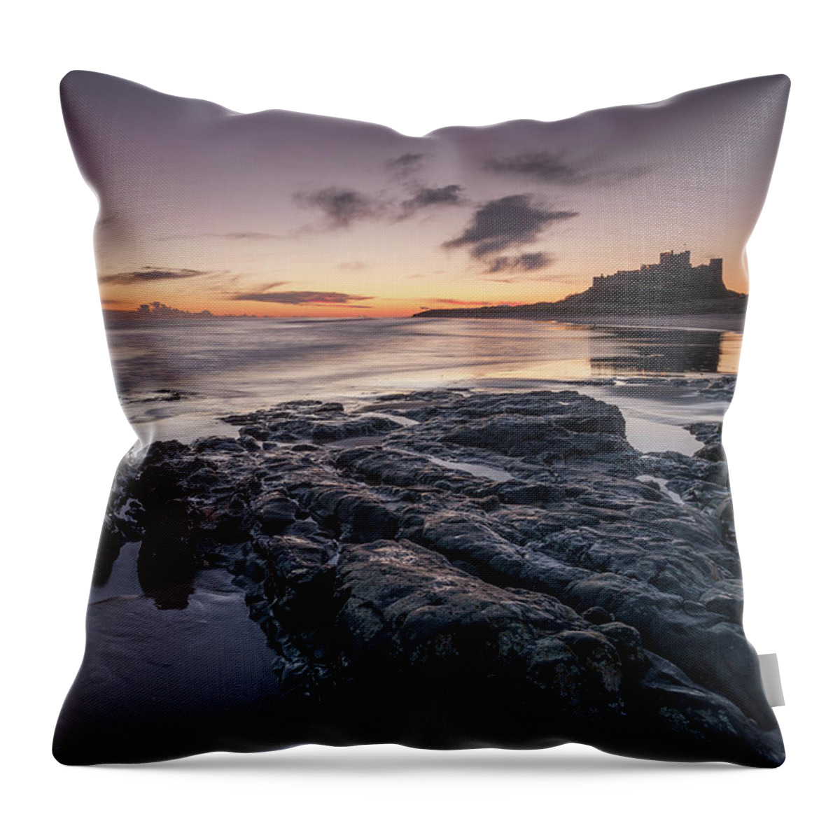 Bamburgh Castle Throw Pillow featuring the photograph Bamburgh Dawn, Northumberland, England,UK by Sarah Howard