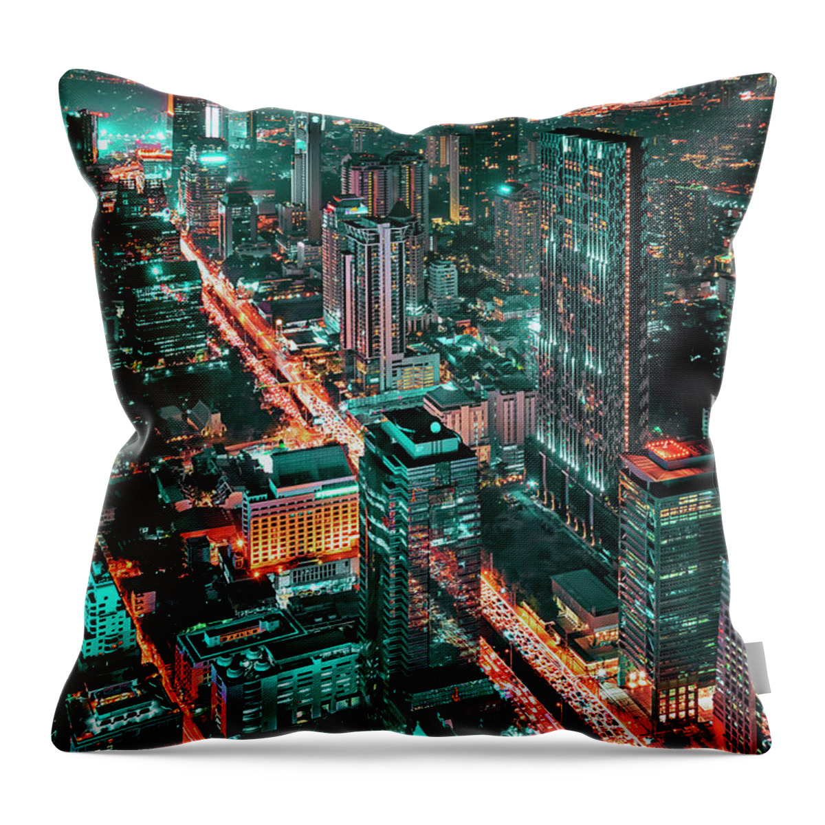 Aerial Throw Pillow featuring the photograph Bangkok City by Manjik Pictures