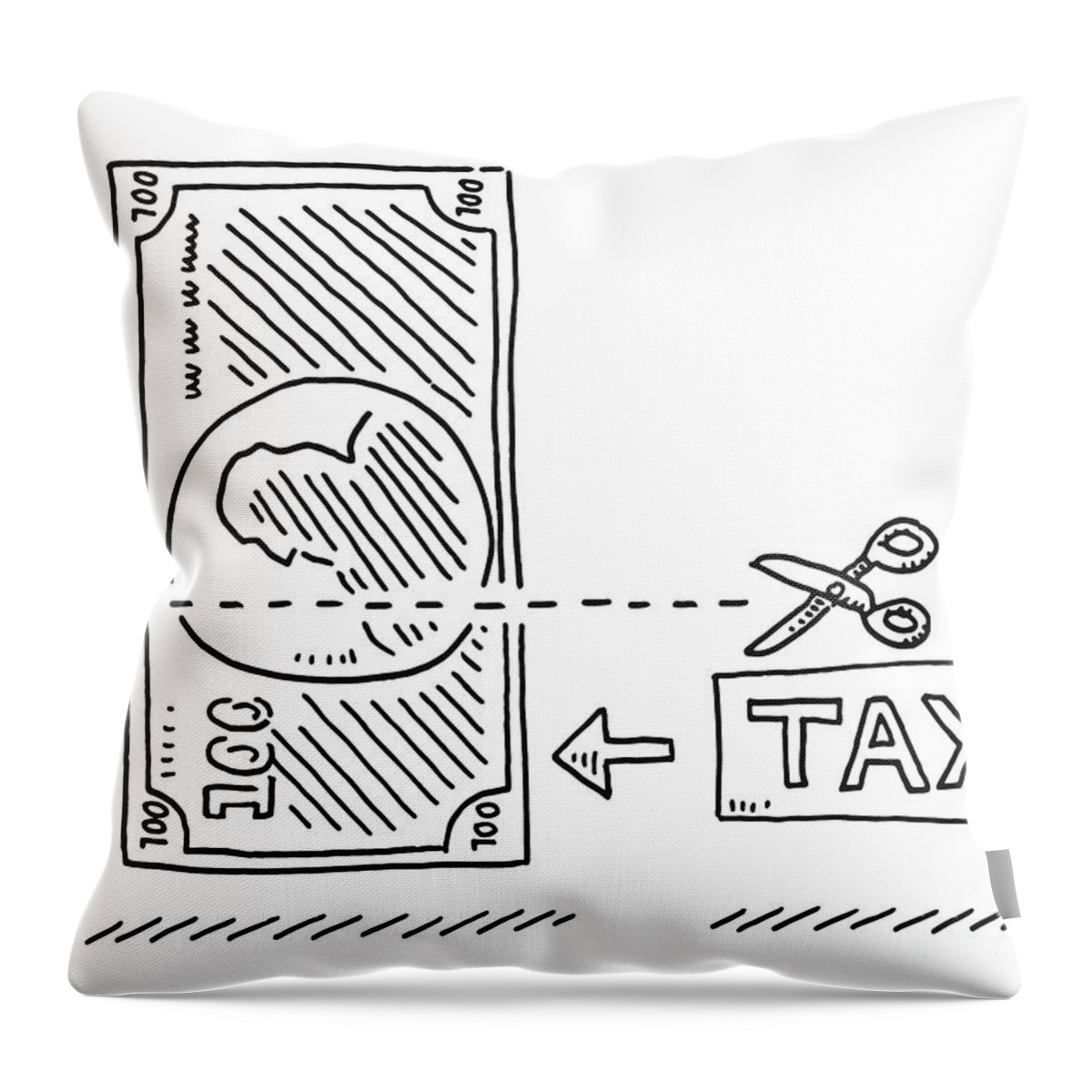 Sketch Throw Pillow featuring the drawing Banknote Tax Cut Scissors Symbol Drawing by Frank Ramspott