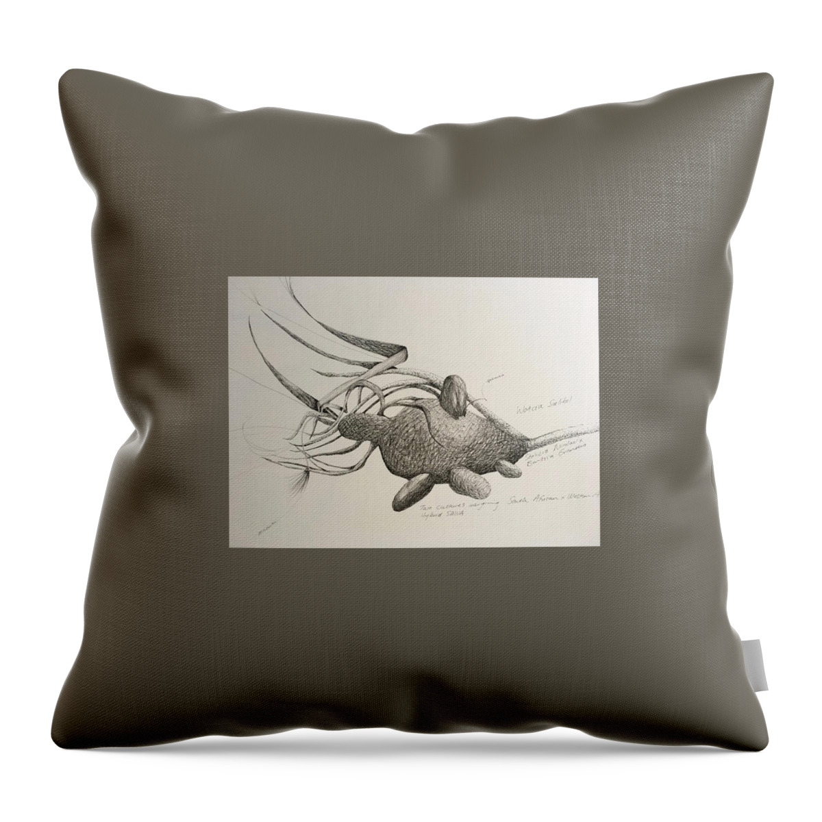 Banksia Throw Pillow featuring the painting Banksia cross Strelitzia by Franci Hepburn