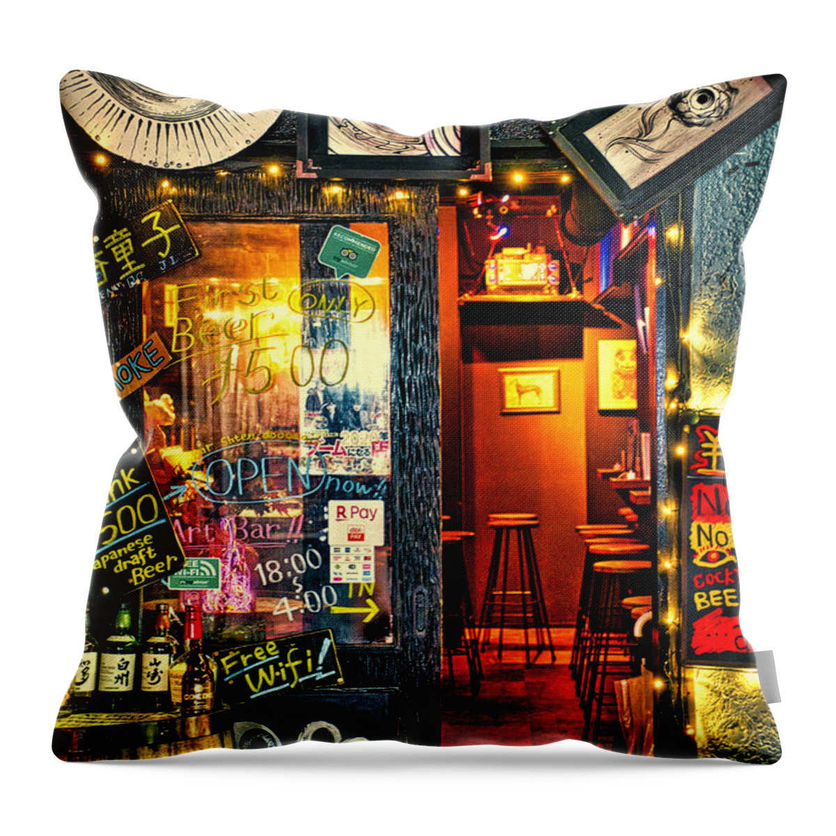 Tokyo Throw Pillow featuring the photograph Bar Entrance - Tokyo -- Japan by Stuart Litoff