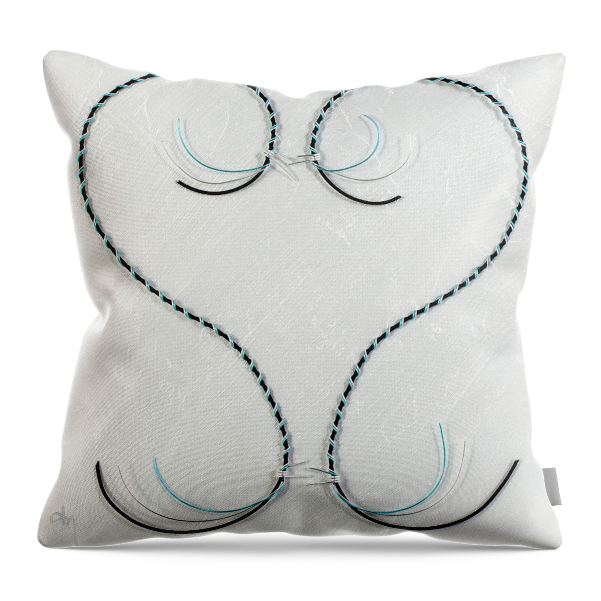 Heart Throw Pillow featuring the painting Barbed Reaching Heart-Blue Black Silver White by Tamara Nelson