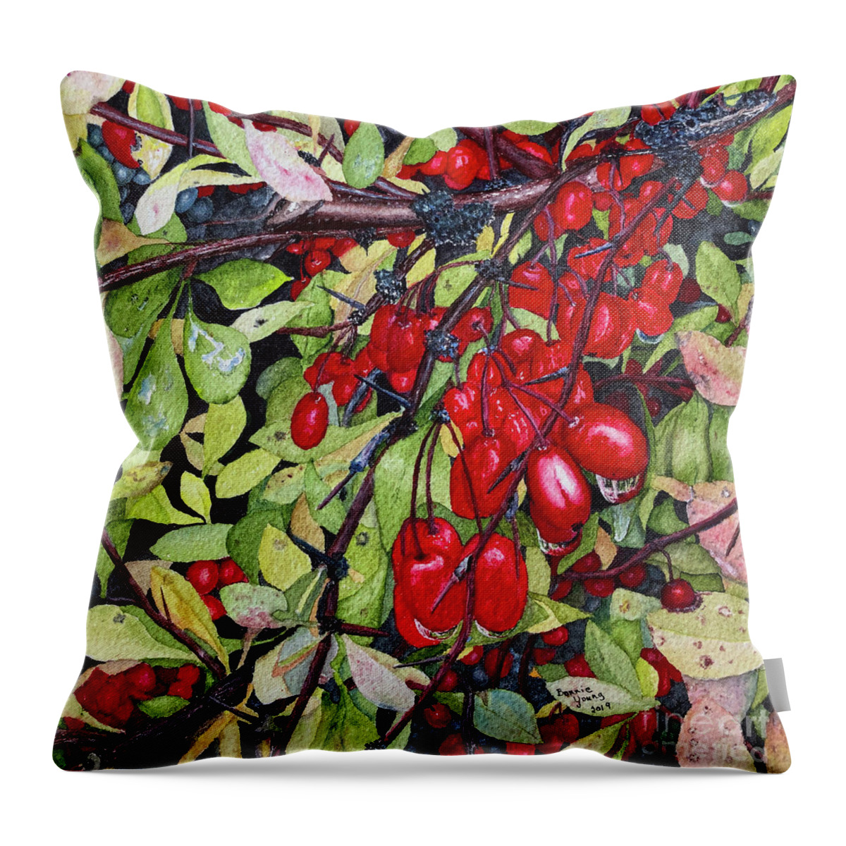 Barberries Throw Pillow featuring the painting Barberries by Bonnie Young
