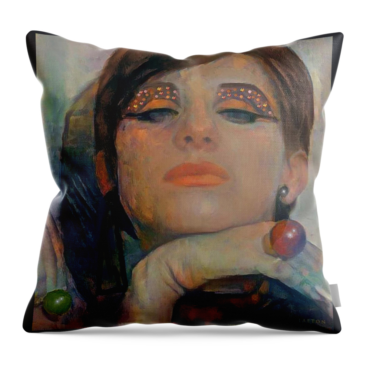  Throw Pillow featuring the digital art Barbra Streisand 14 by Richard Laeton