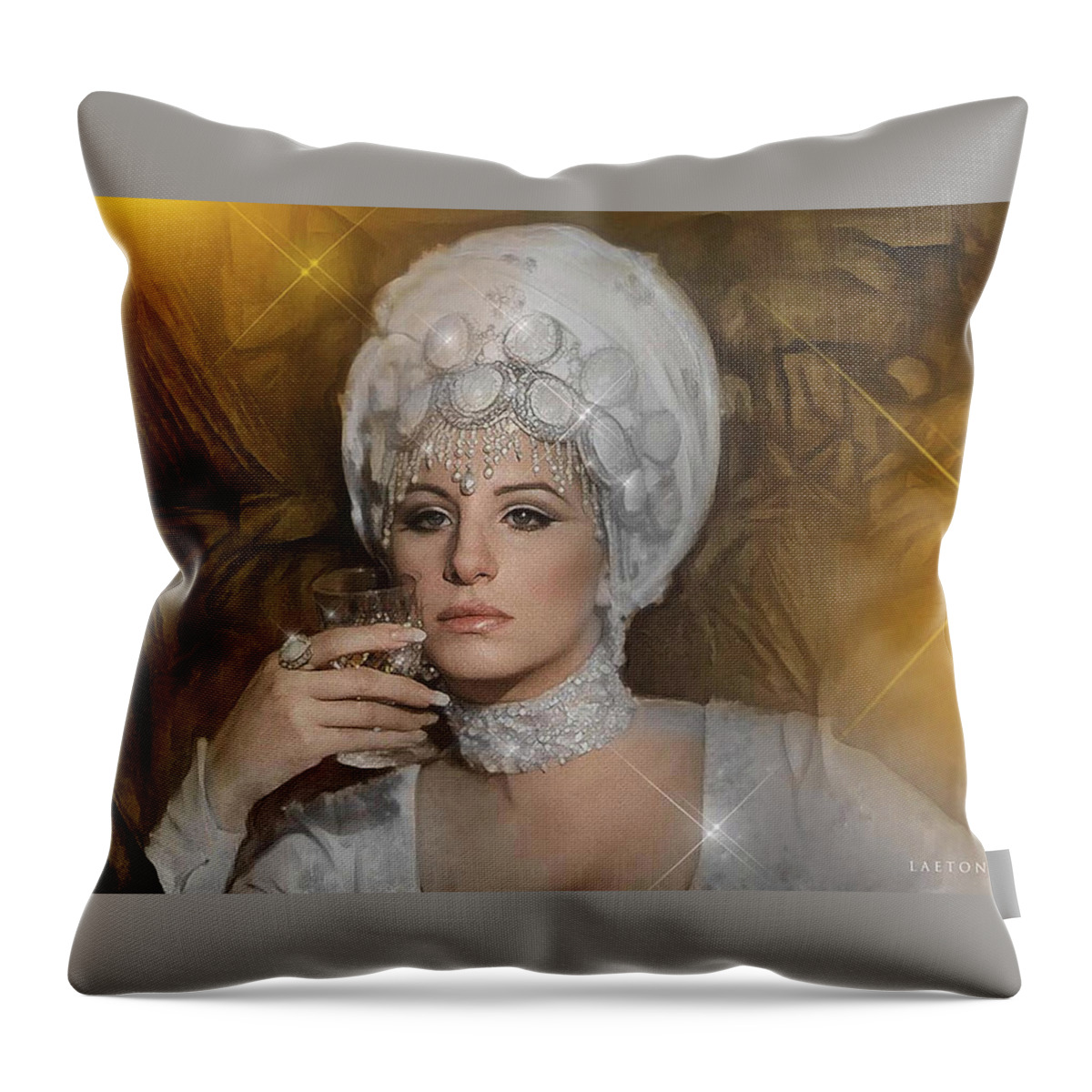  Throw Pillow featuring the digital art Barbra Streisand 3 by Richard Laeton