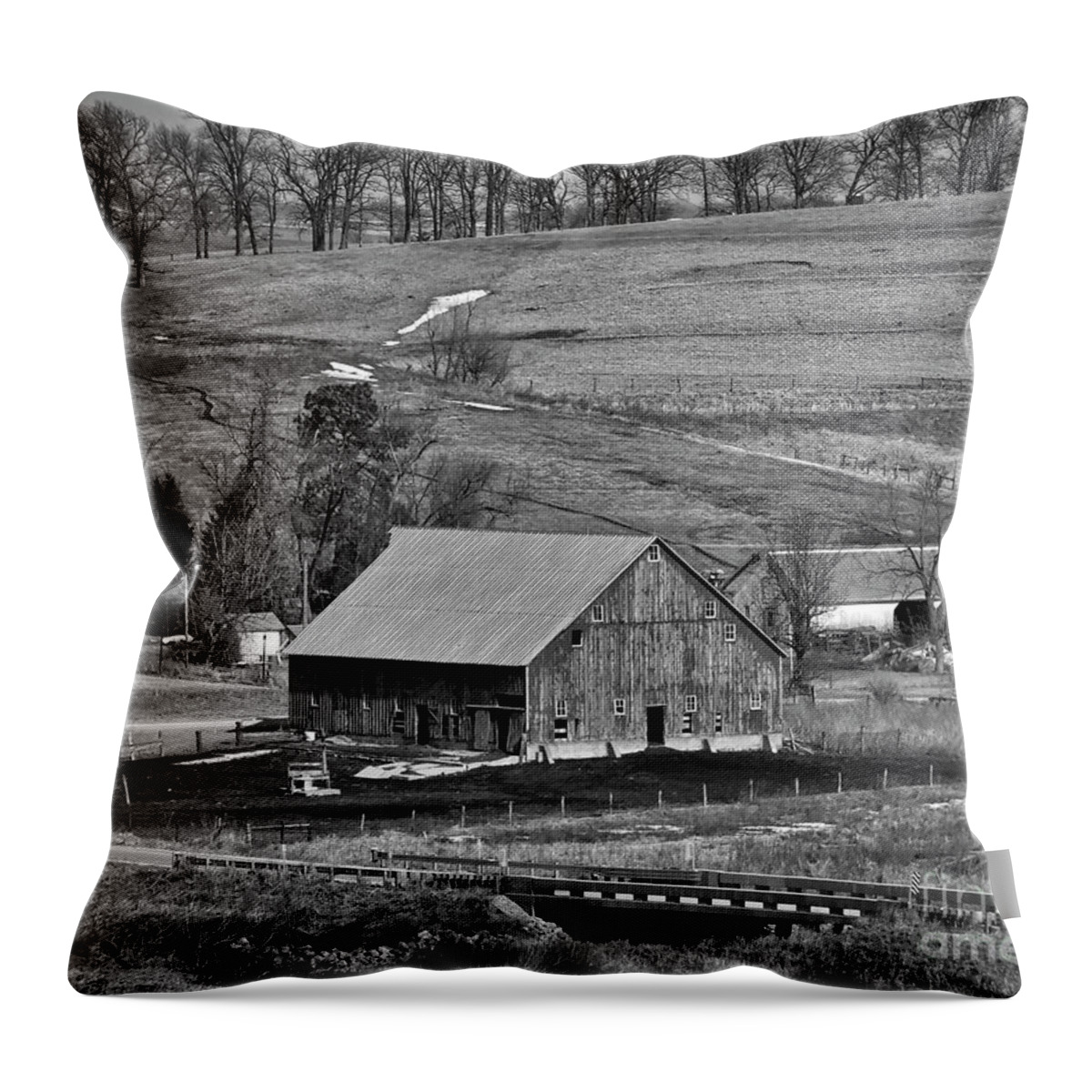 Farms Throw Pillow featuring the digital art Barn In The Valley by Kirt Tisdale