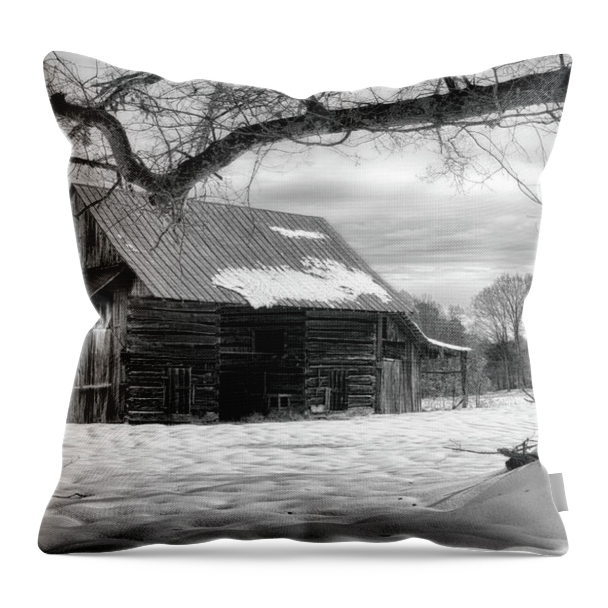 Snowscape Throw Pillow featuring the photograph Barn in Winter by Bryan Rierson