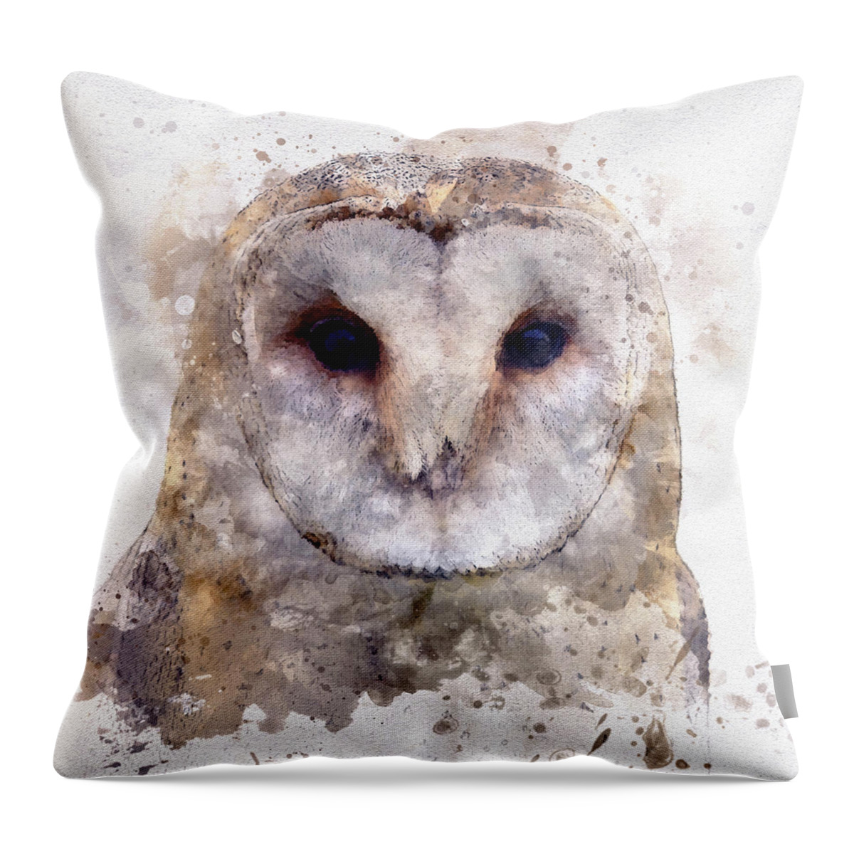 Barn Owl In Watercolor Throw Pillow featuring the digital art Barn Owl in Watercolor by Susan Maxwell Schmidt
