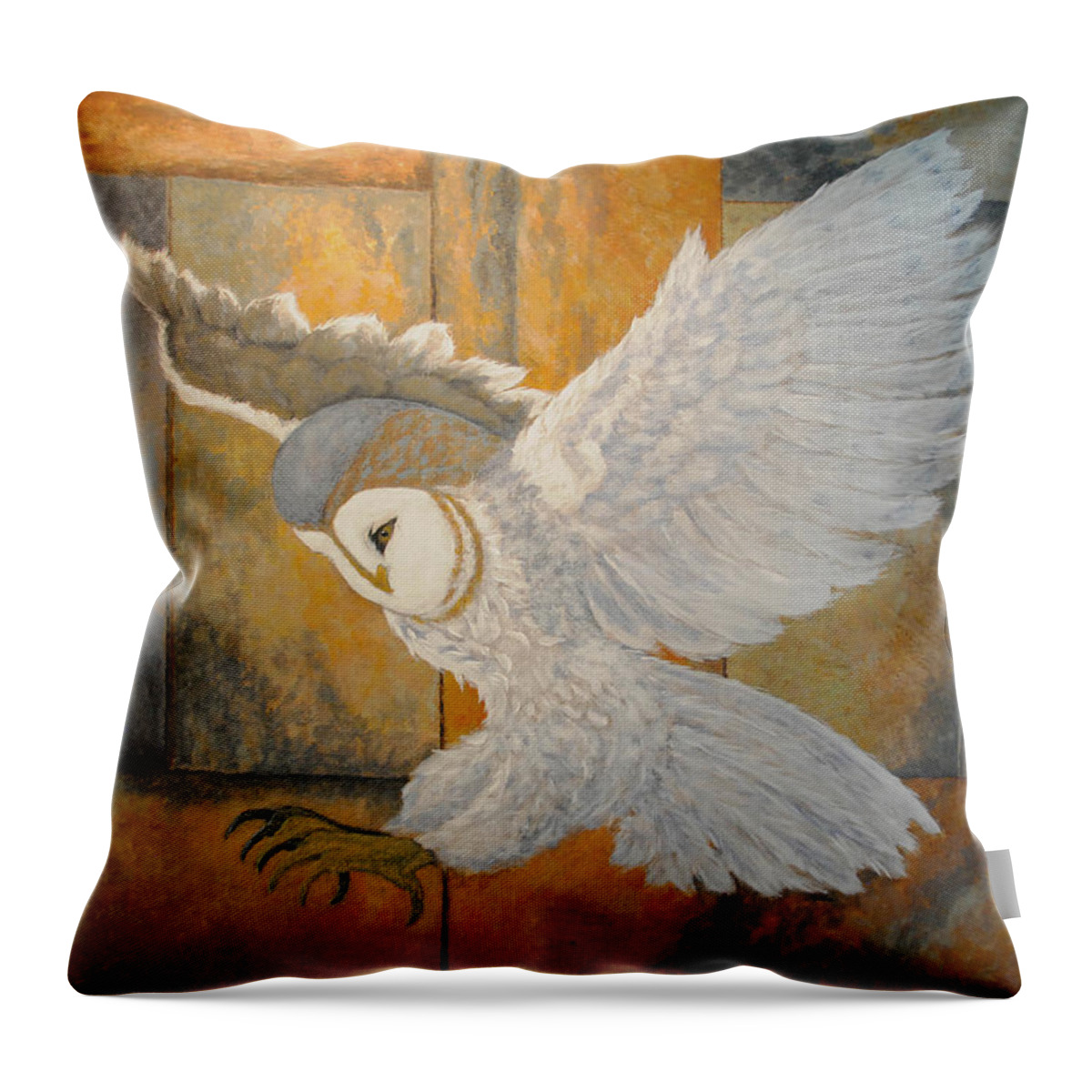 Nature Throw Pillow featuring the painting Barn Owl by Vallee Johnson