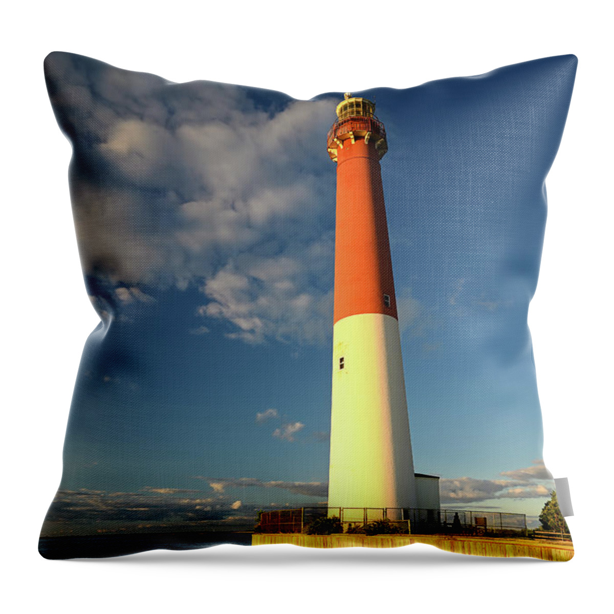 Lighthouse Throw Pillow featuring the photograph Barnegat at Golden Hour by Steven Nelson