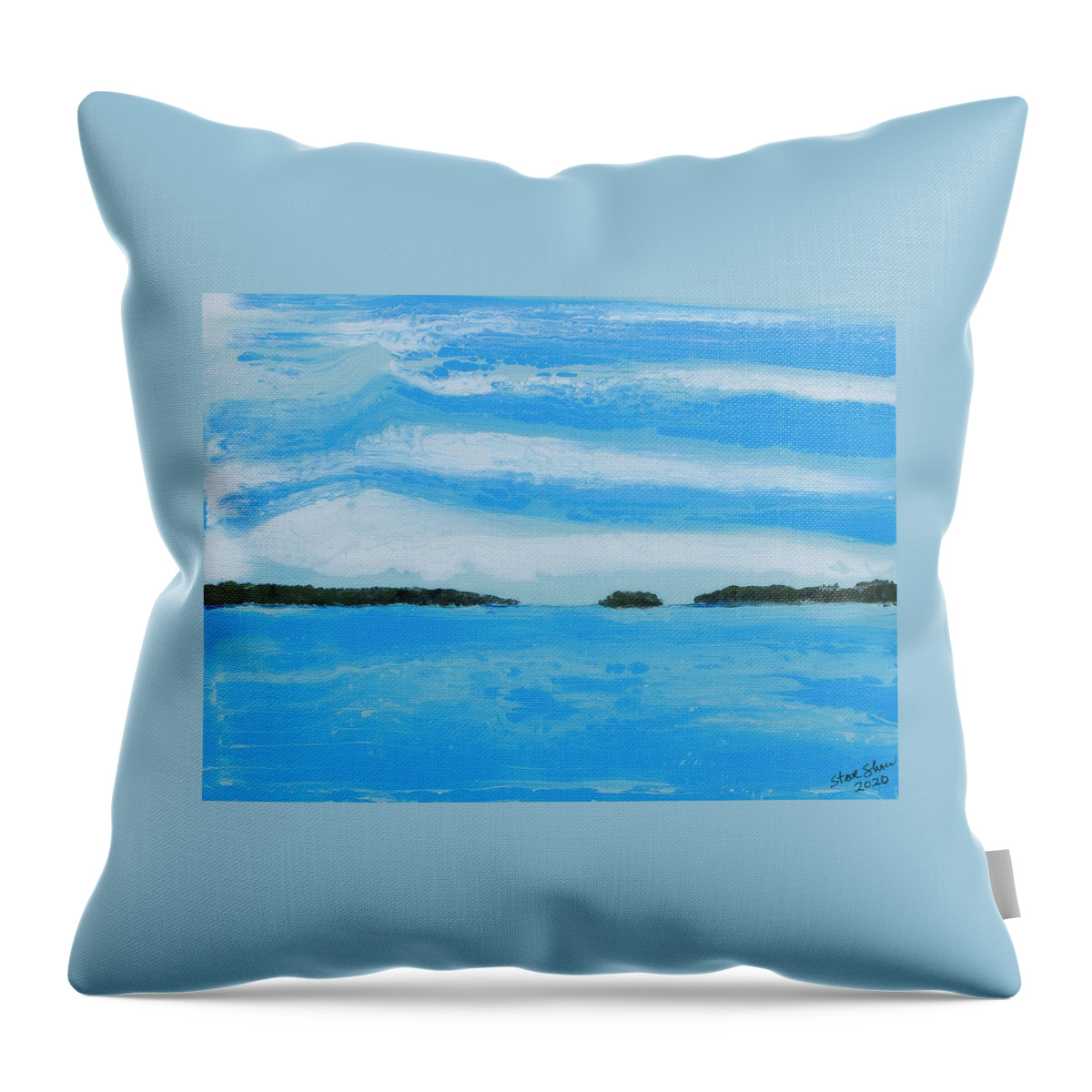 Seascape Throw Pillow featuring the painting Barracuda Keys by Steve Shaw