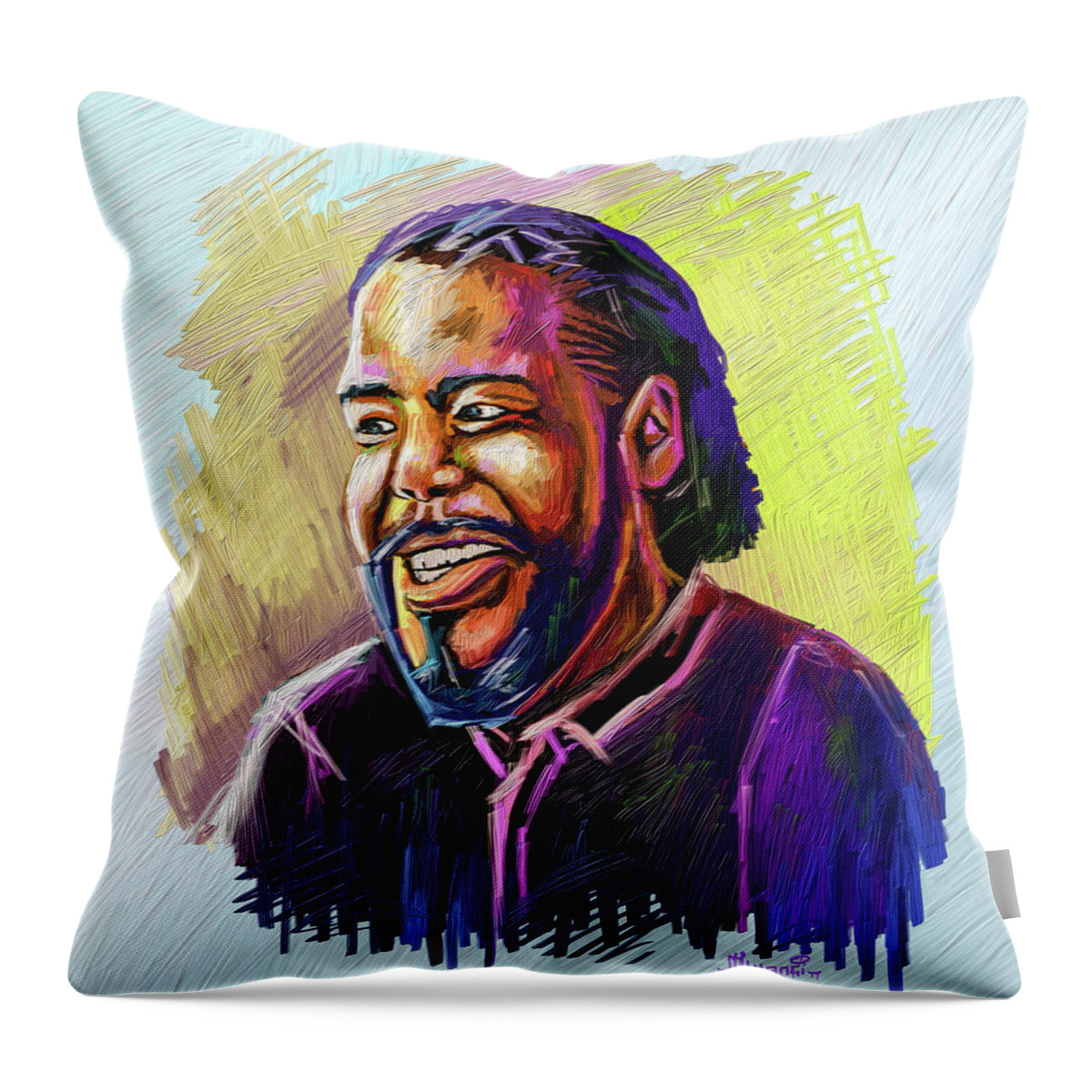 Tina Turner Throw Pillow featuring the painting Barry White by Anthony Mwangi