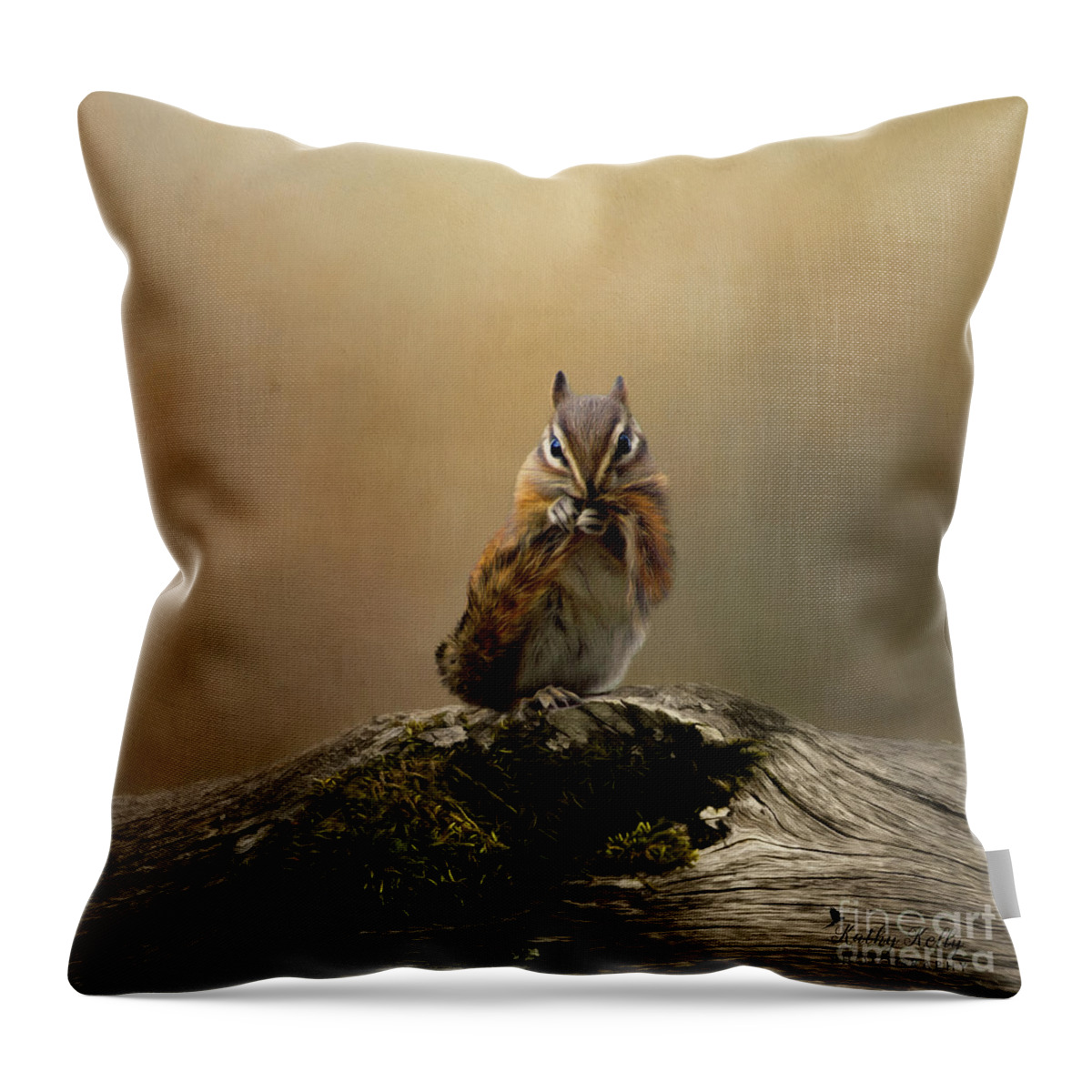 Eastern Chipmunk Throw Pillow featuring the mixed media Bashful Chipmunk by Kathy Kelly