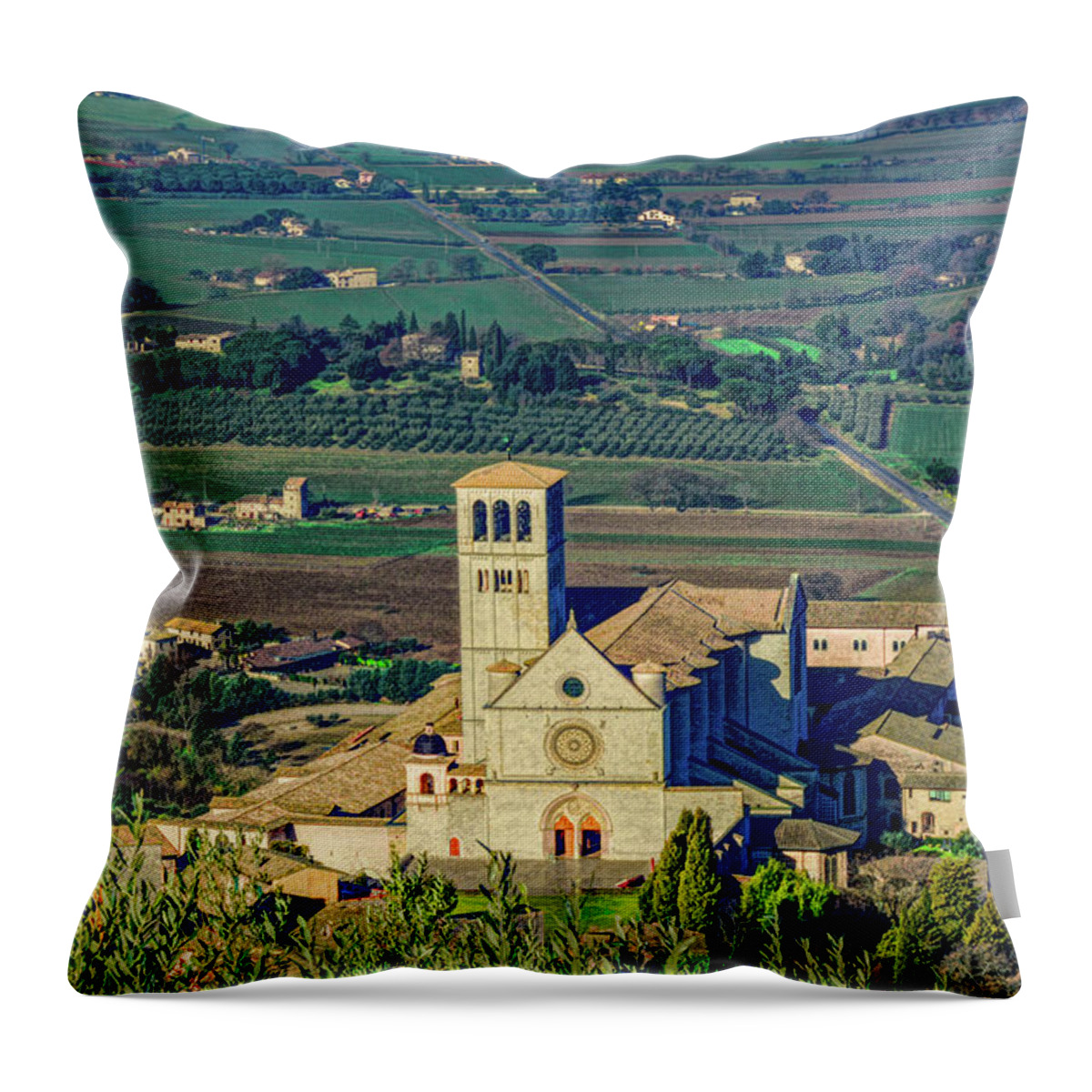 Assisi Throw Pillow featuring the photograph Basilica of St. Francis on a Spring Morning by Marcy Wielfaert