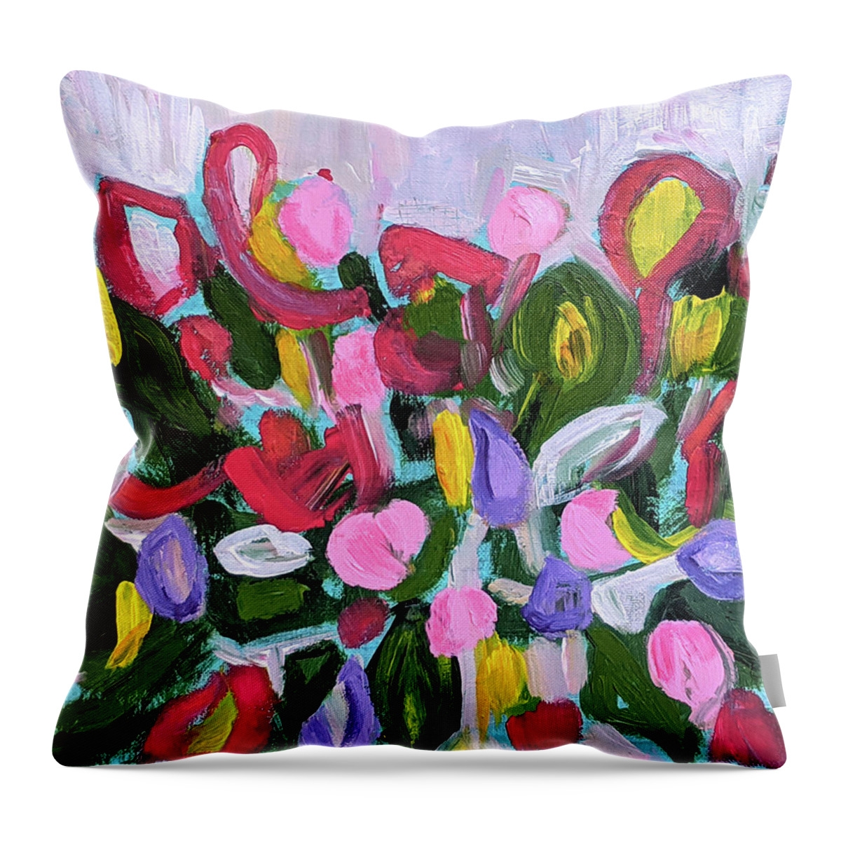 Floral Abstract Throw Pillow featuring the painting Basket of Love by Haleh Mahbod