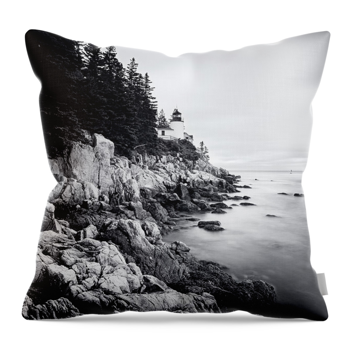 B&w Throw Pillow featuring the photograph Bass Harbor Head Light by Andy Crawford