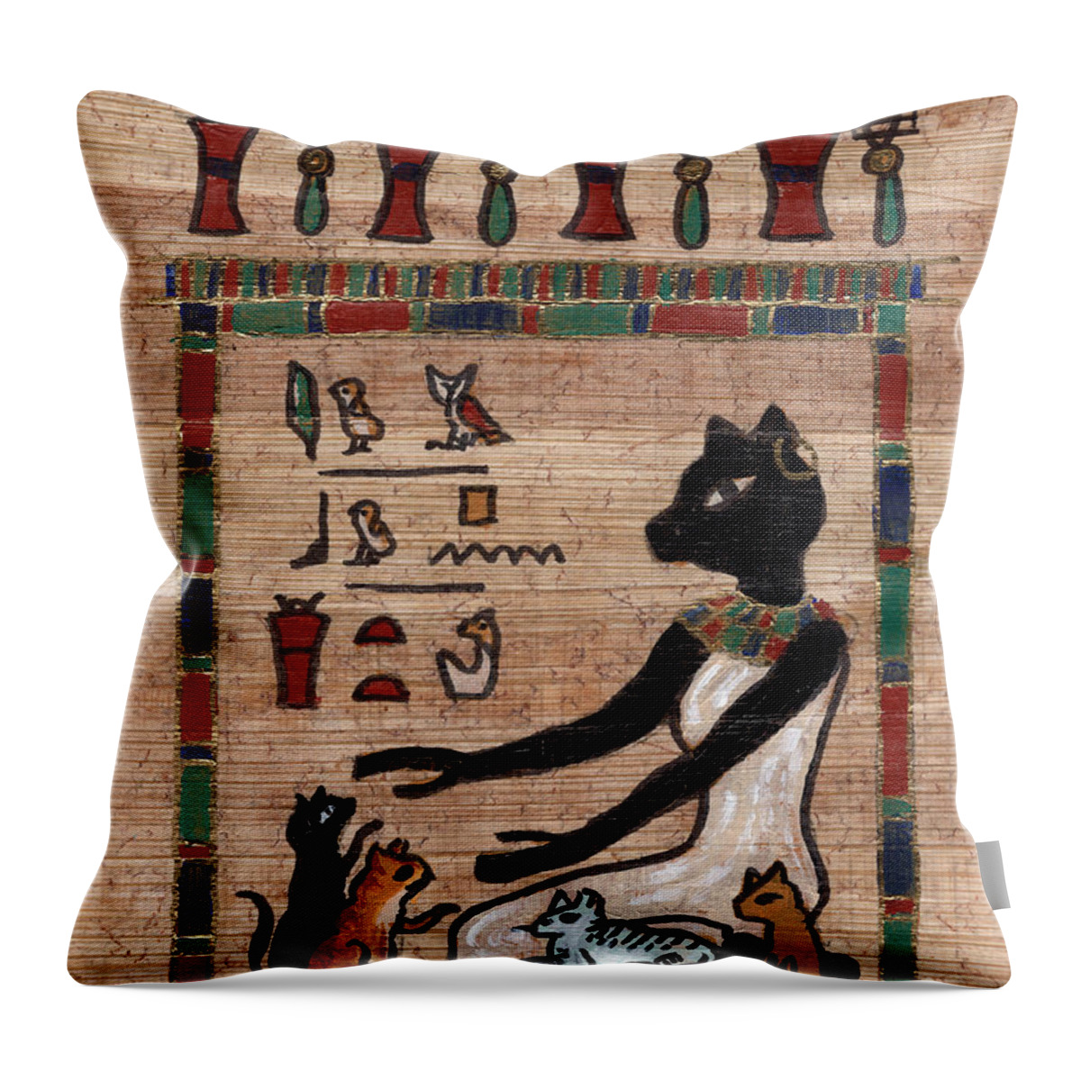 Ancient Egypt Throw Pillow featuring the drawing Bast is in this Place by Pet Serrano