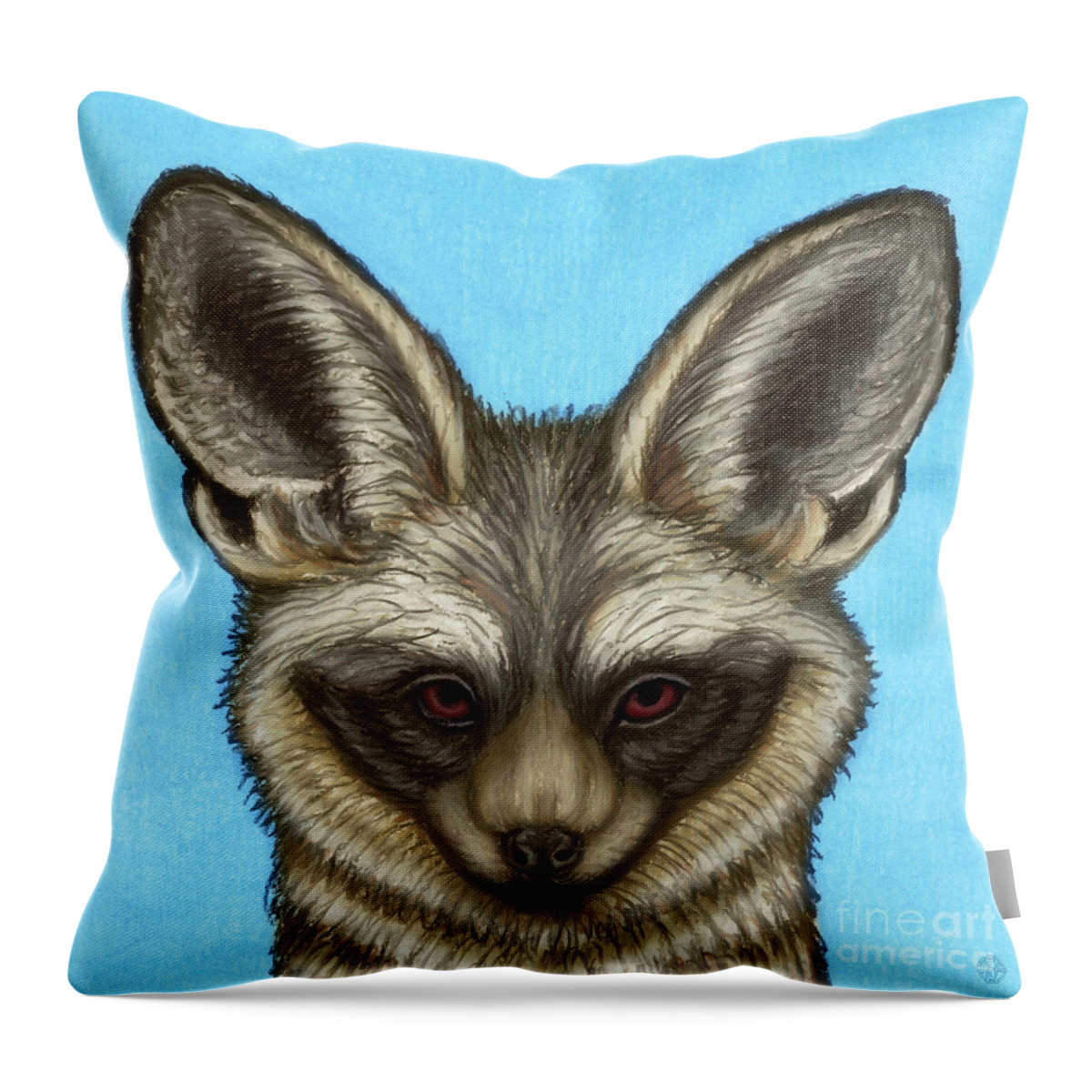 Bat Eared Fox Throw Pillow featuring the painting Bat Eared Fox by Amy E Fraser