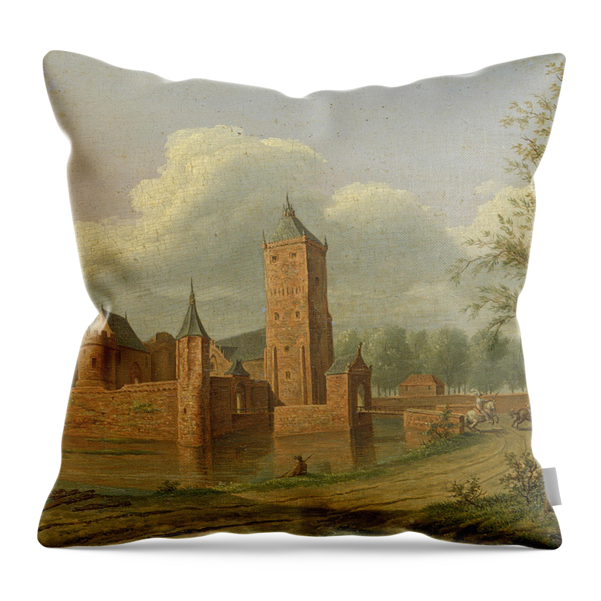 Jan Jacob Teyler Van Hall Throw Pillow featuring the painting Batestein Castle near Vianen by Jan Jacob Teyler van Hall