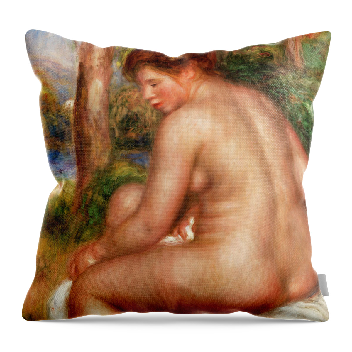 French Throw Pillow featuring the painting Bather in Three-Quarter View 1911 by Pierre-Auguste Renoir