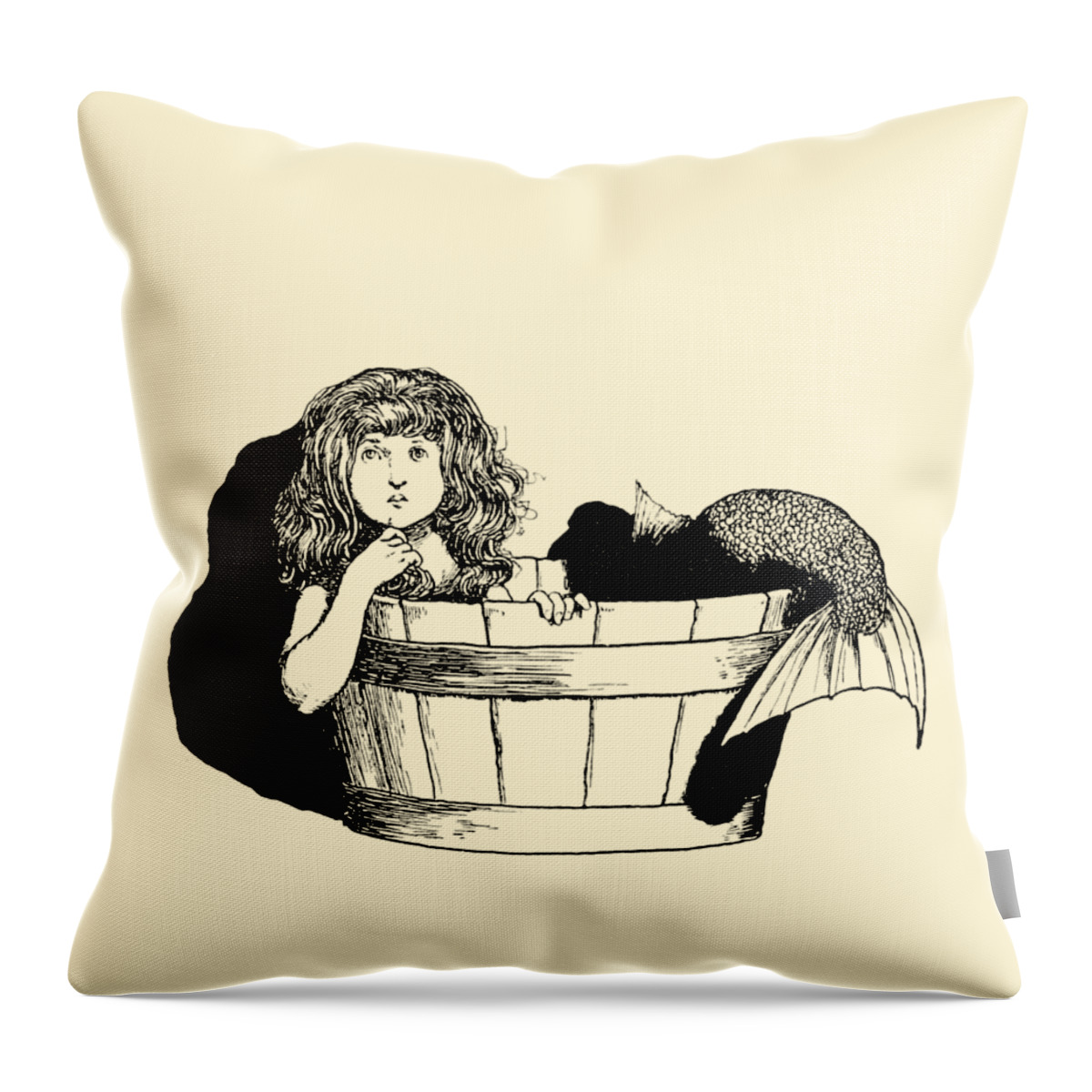 Mermaid Throw Pillow featuring the digital art Bathing Little Mermaid by Madame Memento