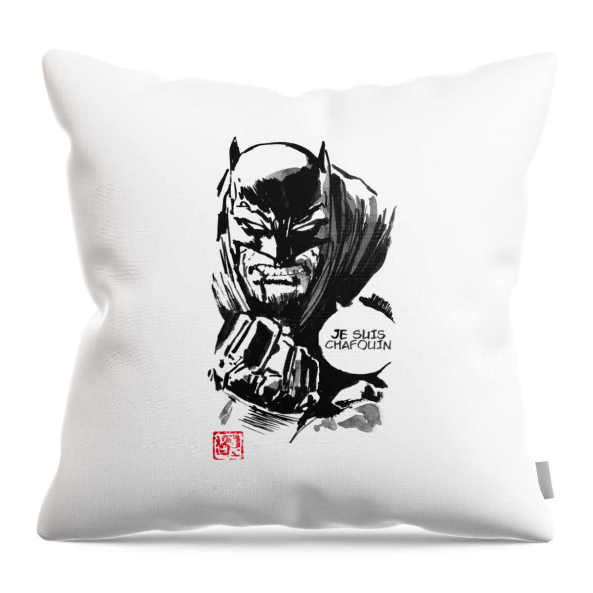 Batman Throw Pillow featuring the drawing Batman Chafouin by Pechane Sumie