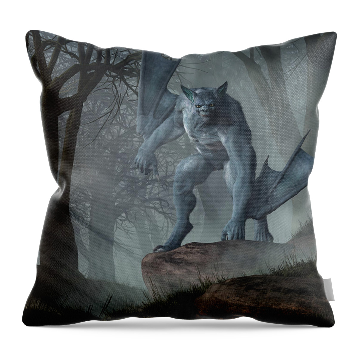 Batsquatch Throw Pillow featuring the digital art Batsquatch by Daniel Eskridge