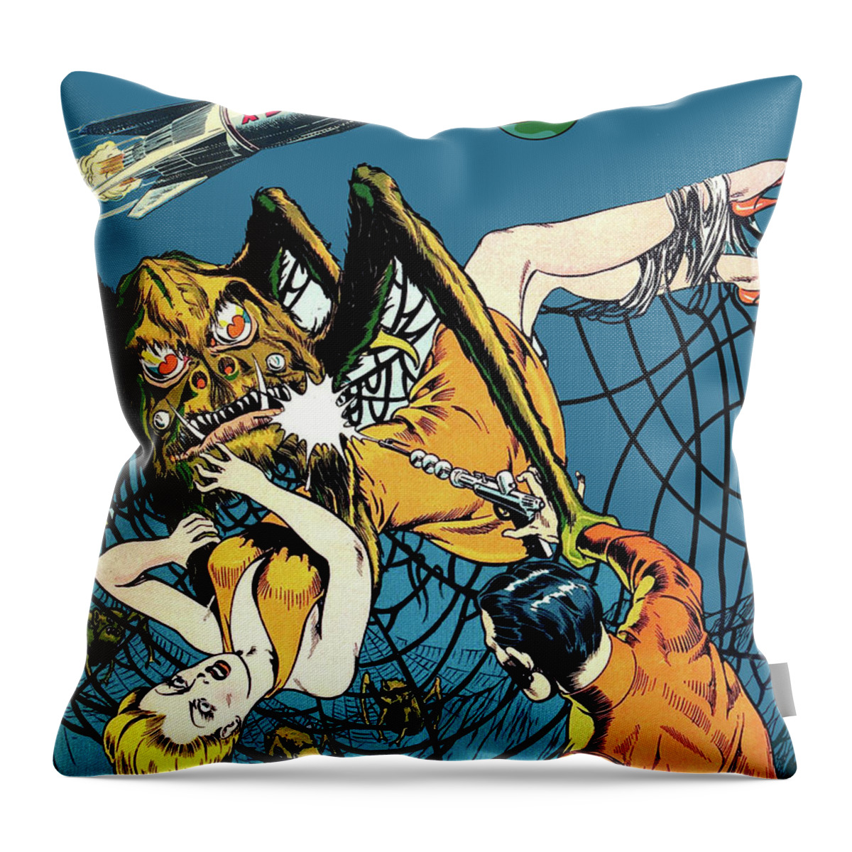 Giant Throw Pillow featuring the digital art Battle in the Nest of Giant Spider by Long Shot