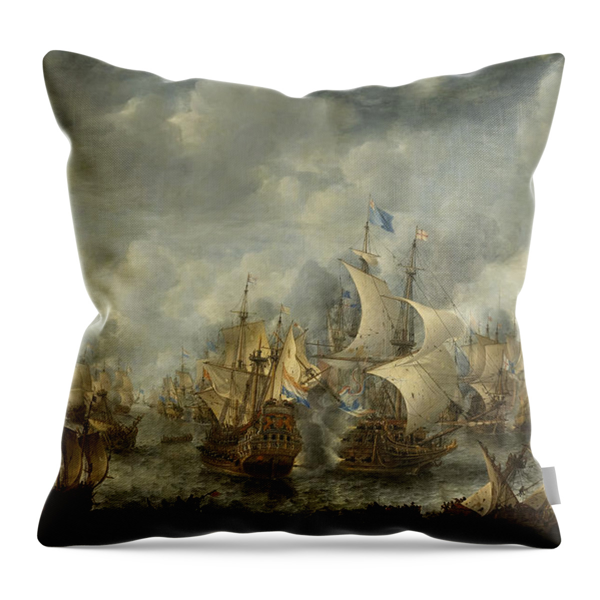 Pirates Throw Pillow featuring the painting Battle Of Scheveningen by Jan Abrahamsz Beerstraaten