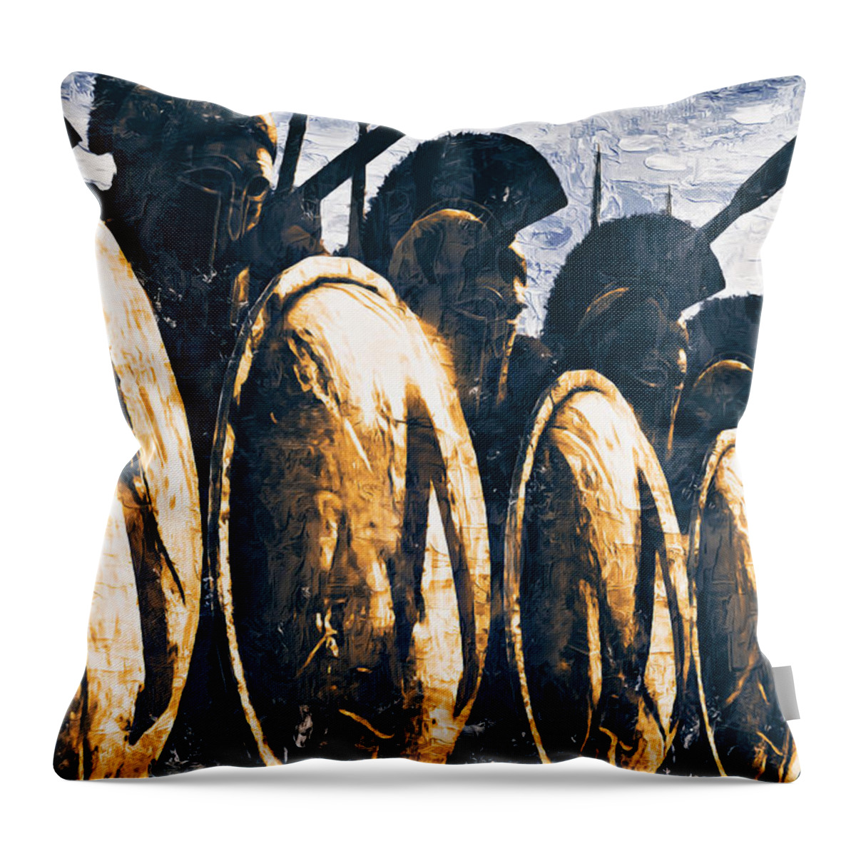 Spartan Warrior Throw Pillow featuring the painting Battles of ancient Sparta - 09 by AM FineArtPrints