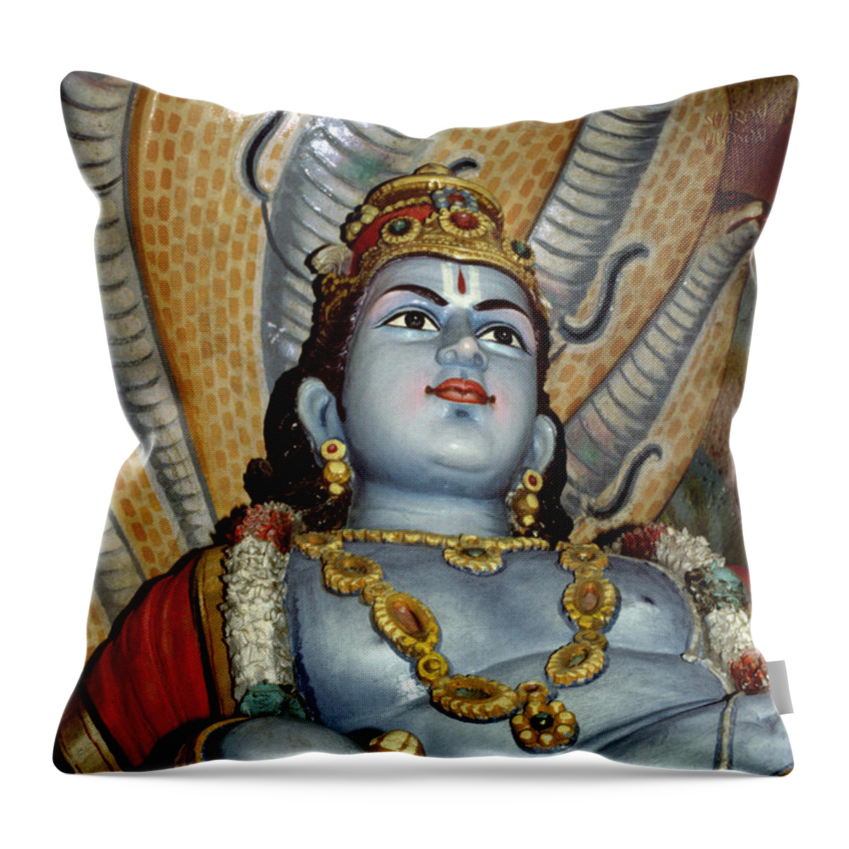 Vishnu Throw Pillow featuring the photograph Batu Caves sculpture - Lord Vishnu by Sharon Hudson