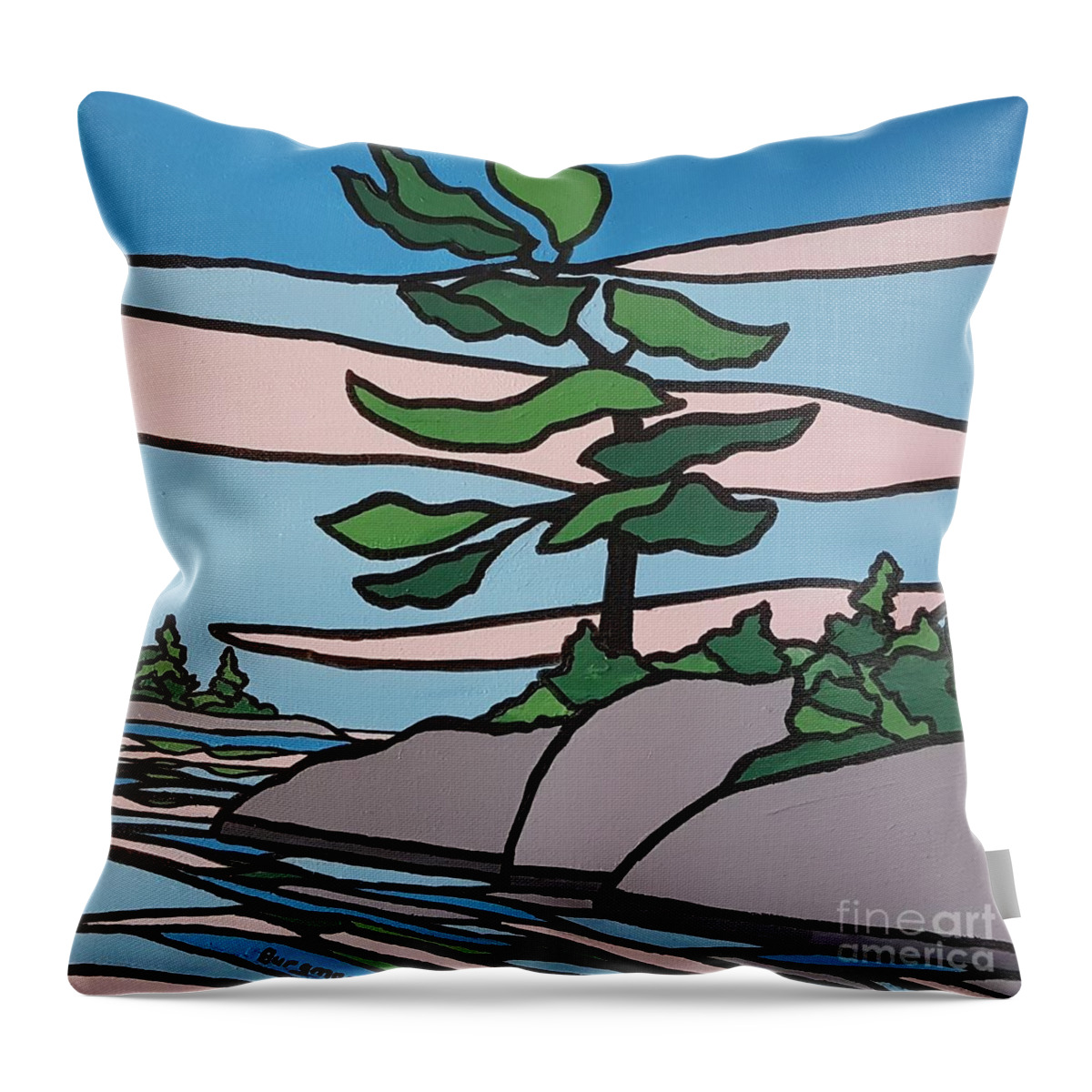 Landscape Throw Pillow featuring the painting Bay Calm by Petra Burgmann